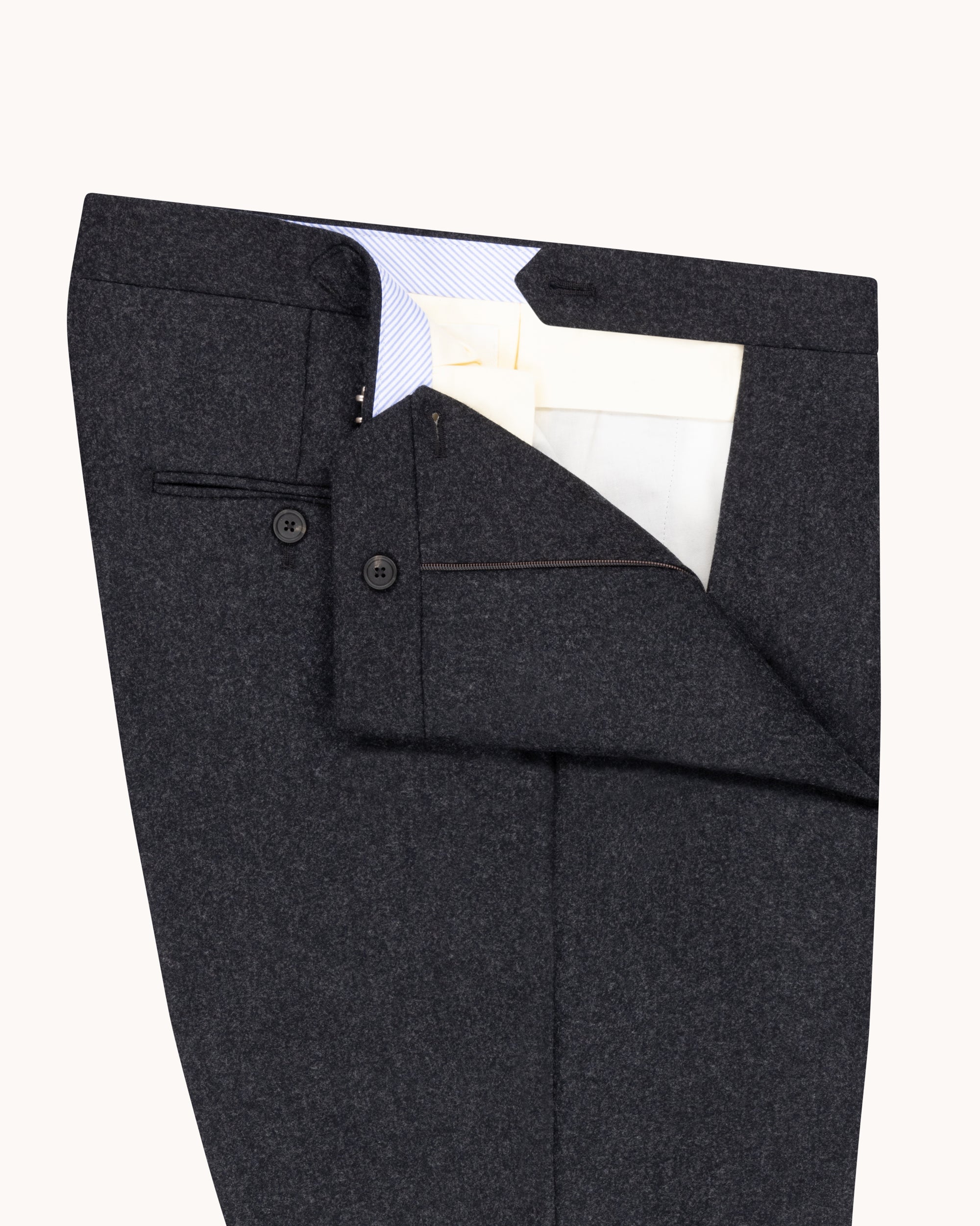 Relaxed Pleated Trouser - Charcoal Grey Woollen Flannel