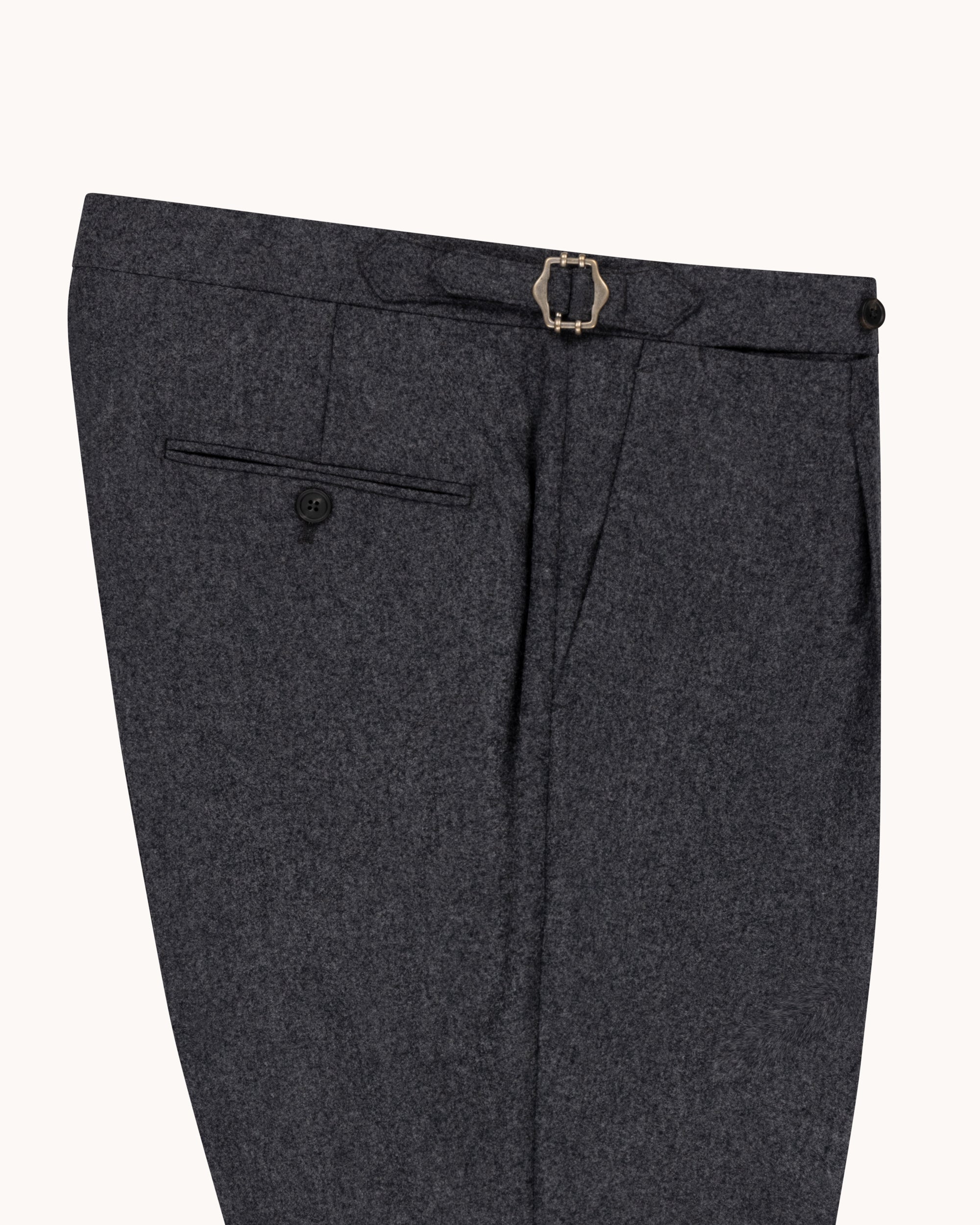 Classic Pleated Trouser - Mid Grey Woollen Flannel