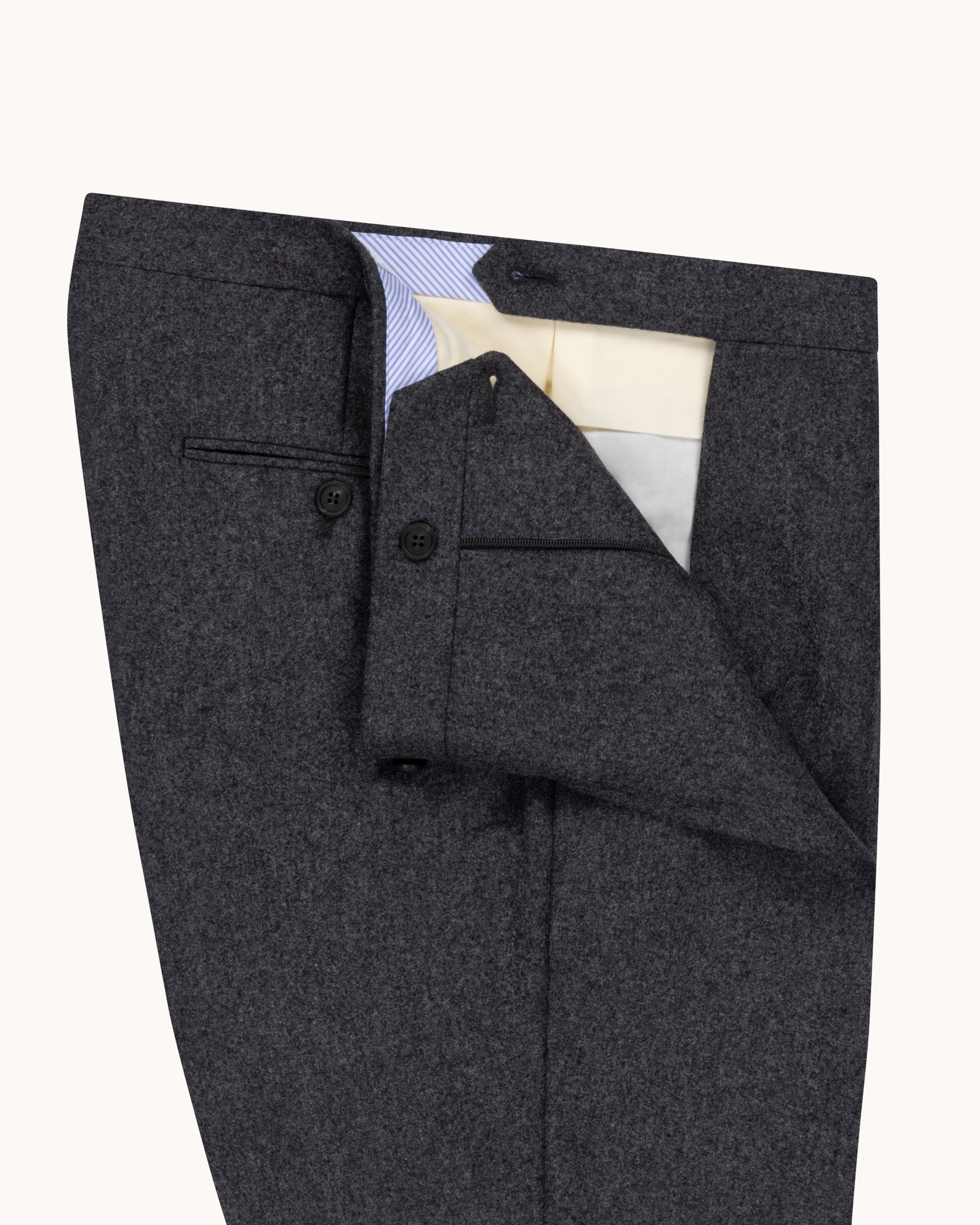 Single Pleat Trouser - Mid Grey Woollen Flannel