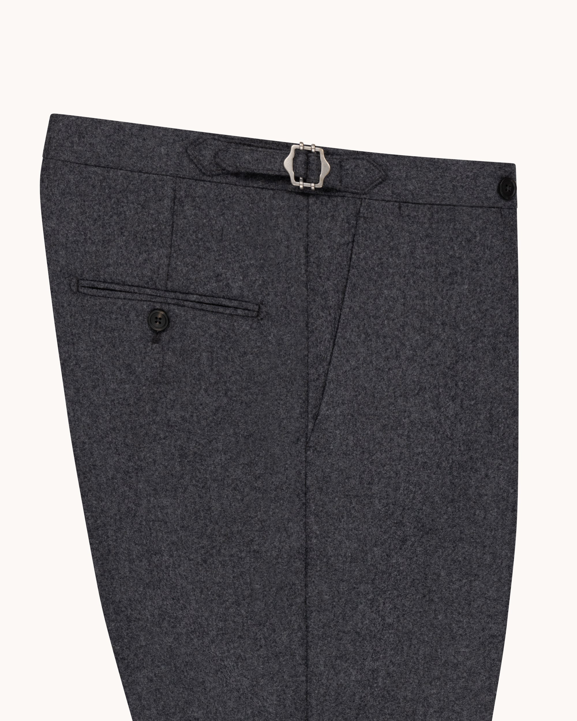 Flat Front Trouser - Mid Grey Woollen Flannel