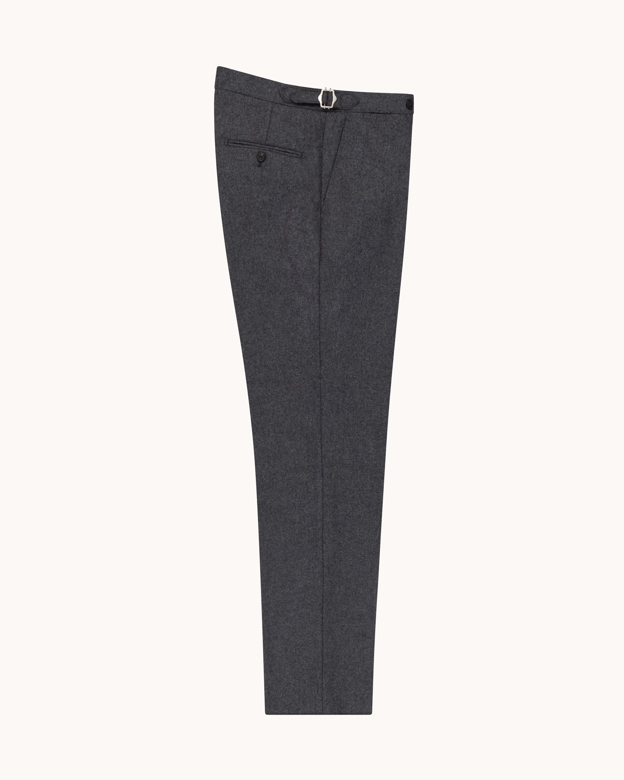 Flat Front Trouser - Mid Grey Woollen Flannel