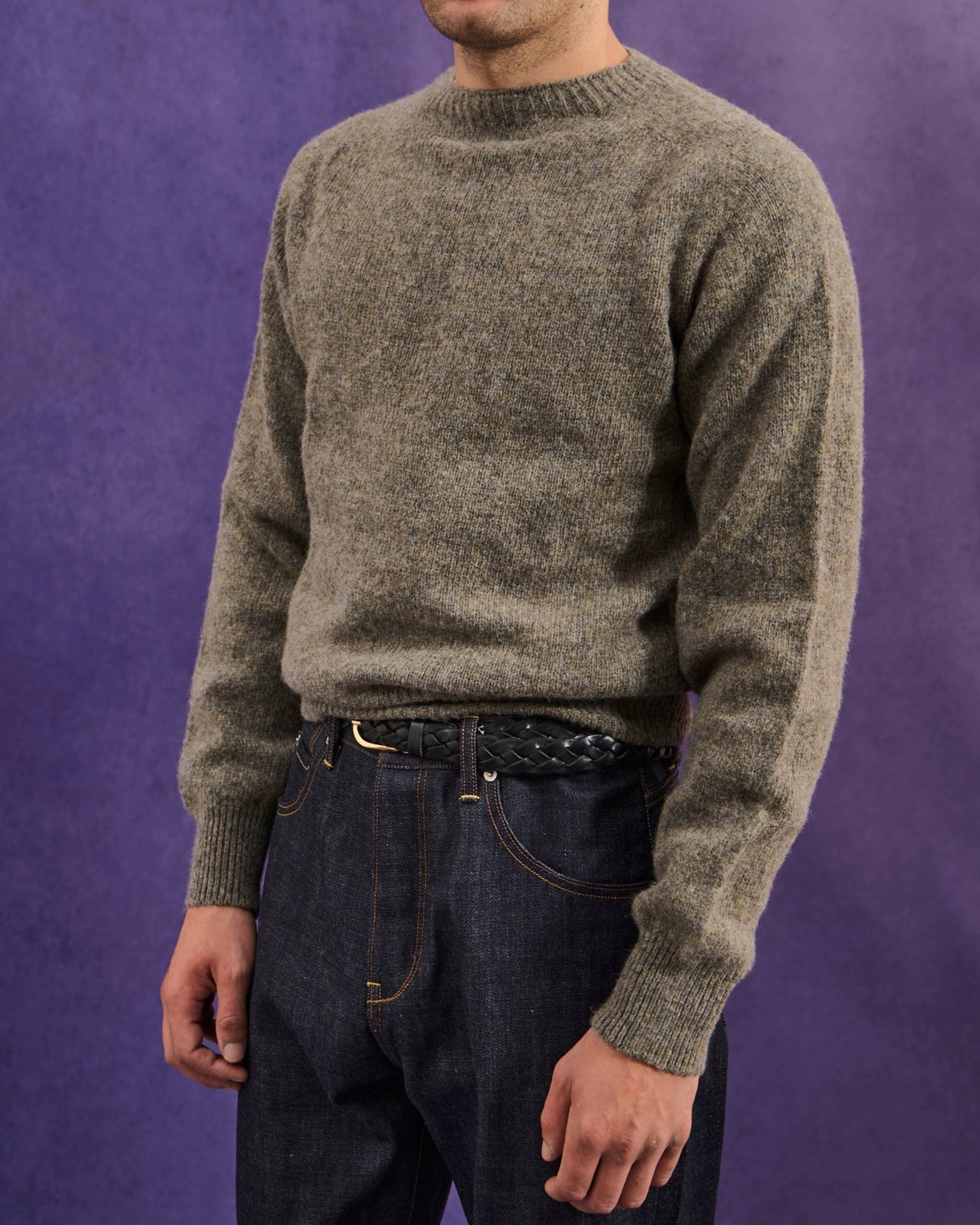 Shetland Wool Crew Neck Sweater - Oyster