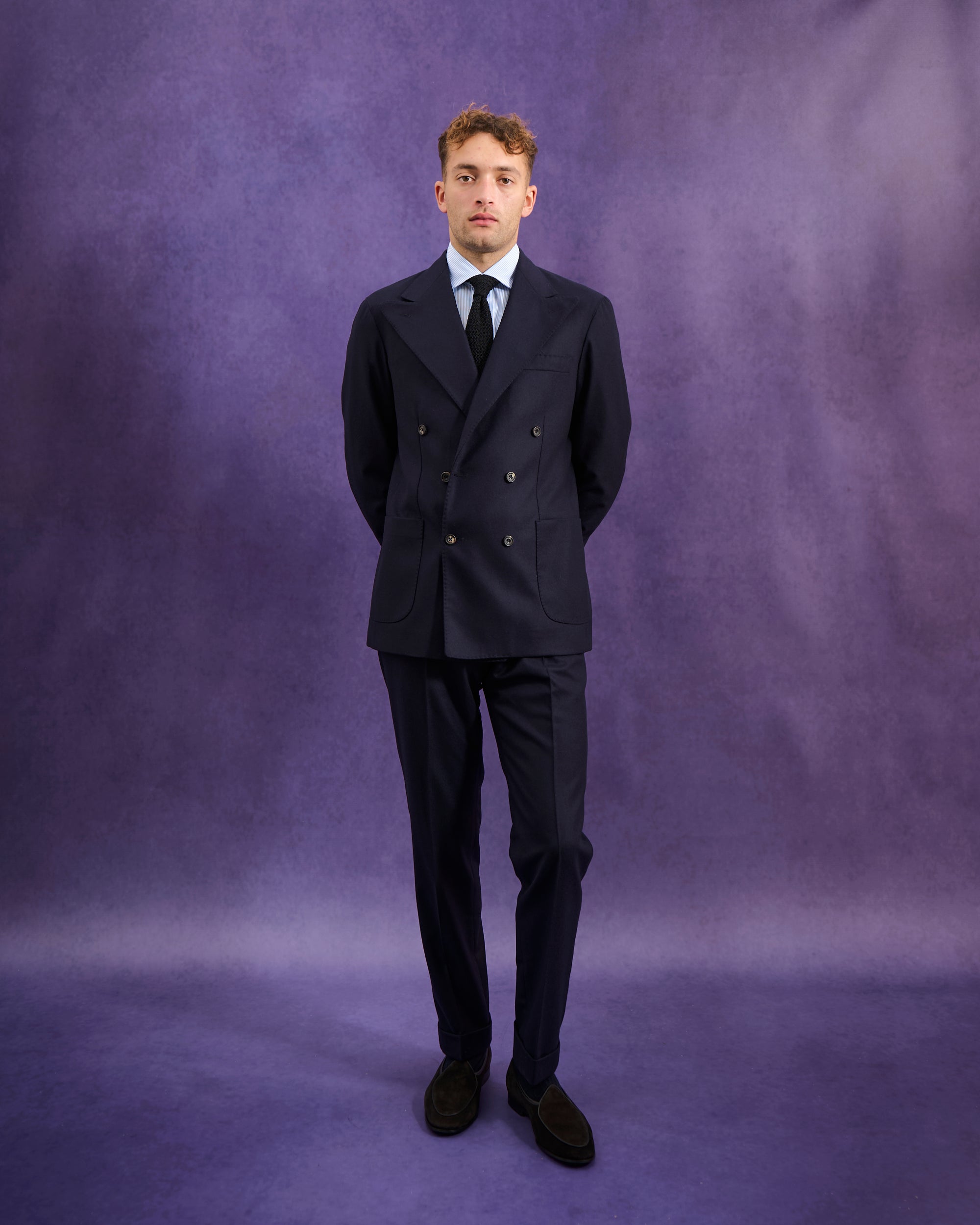 Single Pleat Trouser - Navy Woollen Flannel