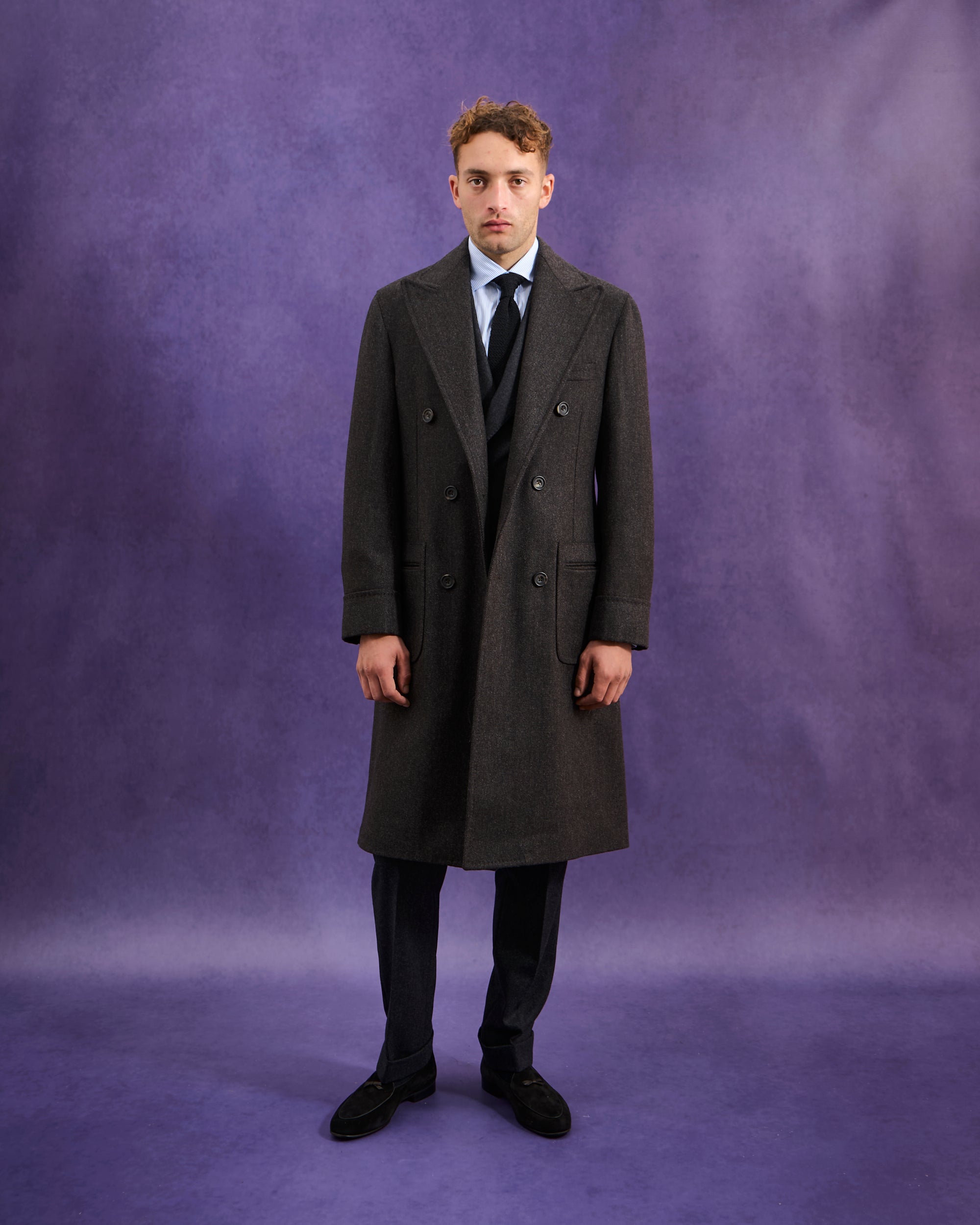 Double Breasted Overcoat - Brown Twill Wool Cashmere