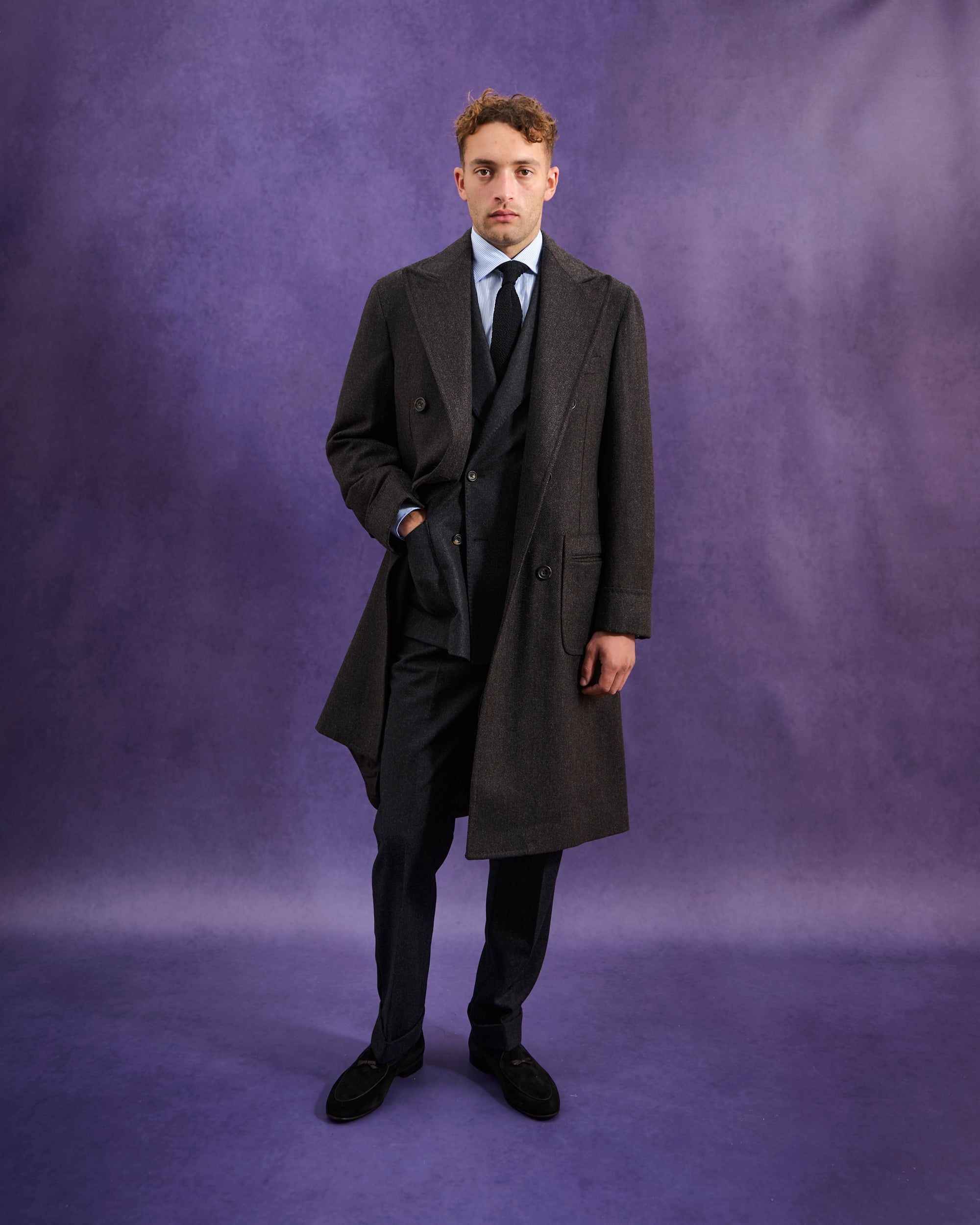 Double Breasted Overcoat - Brown Twill Wool Cashmere