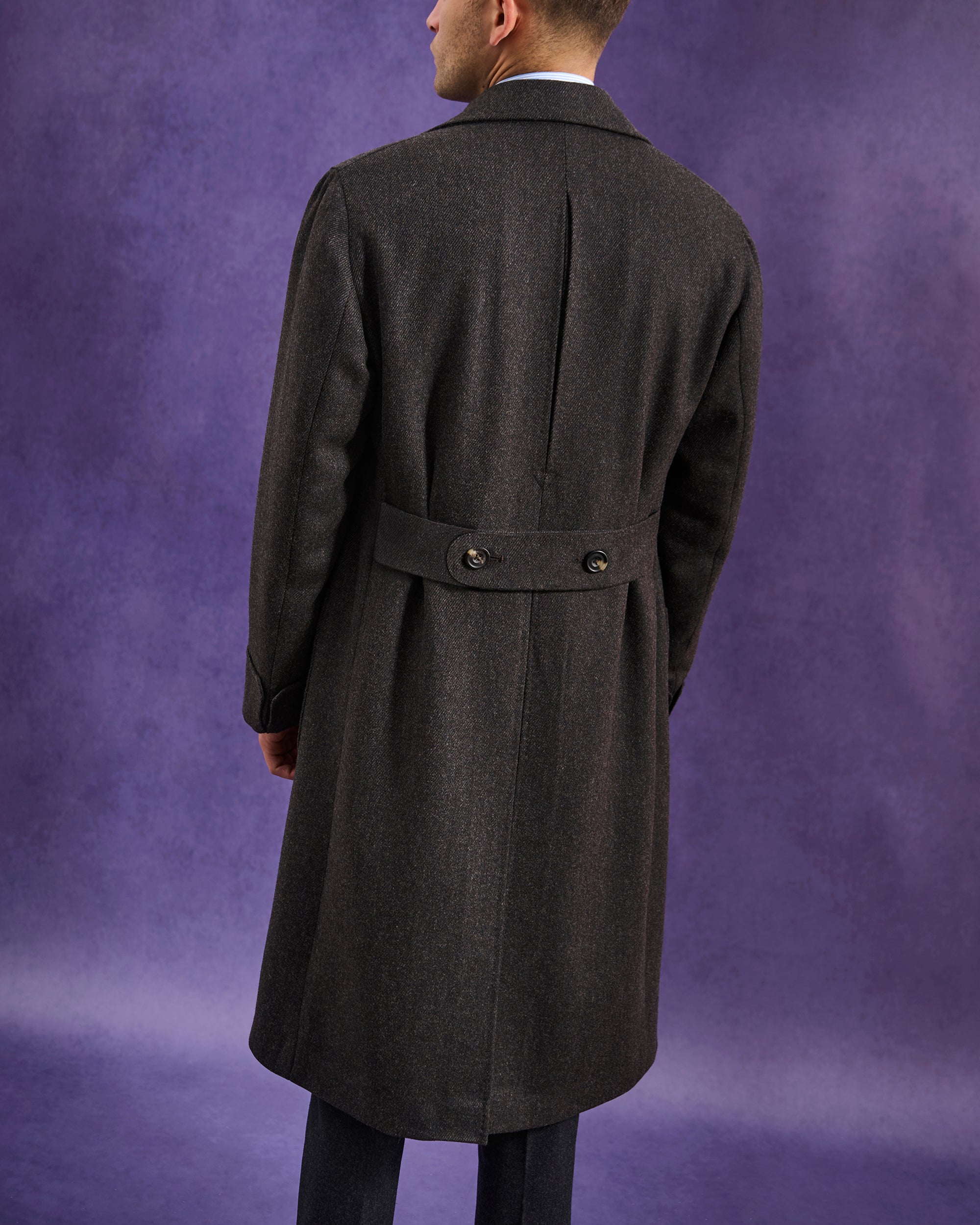 Double Breasted Overcoat - Brown Twill Wool Cashmere