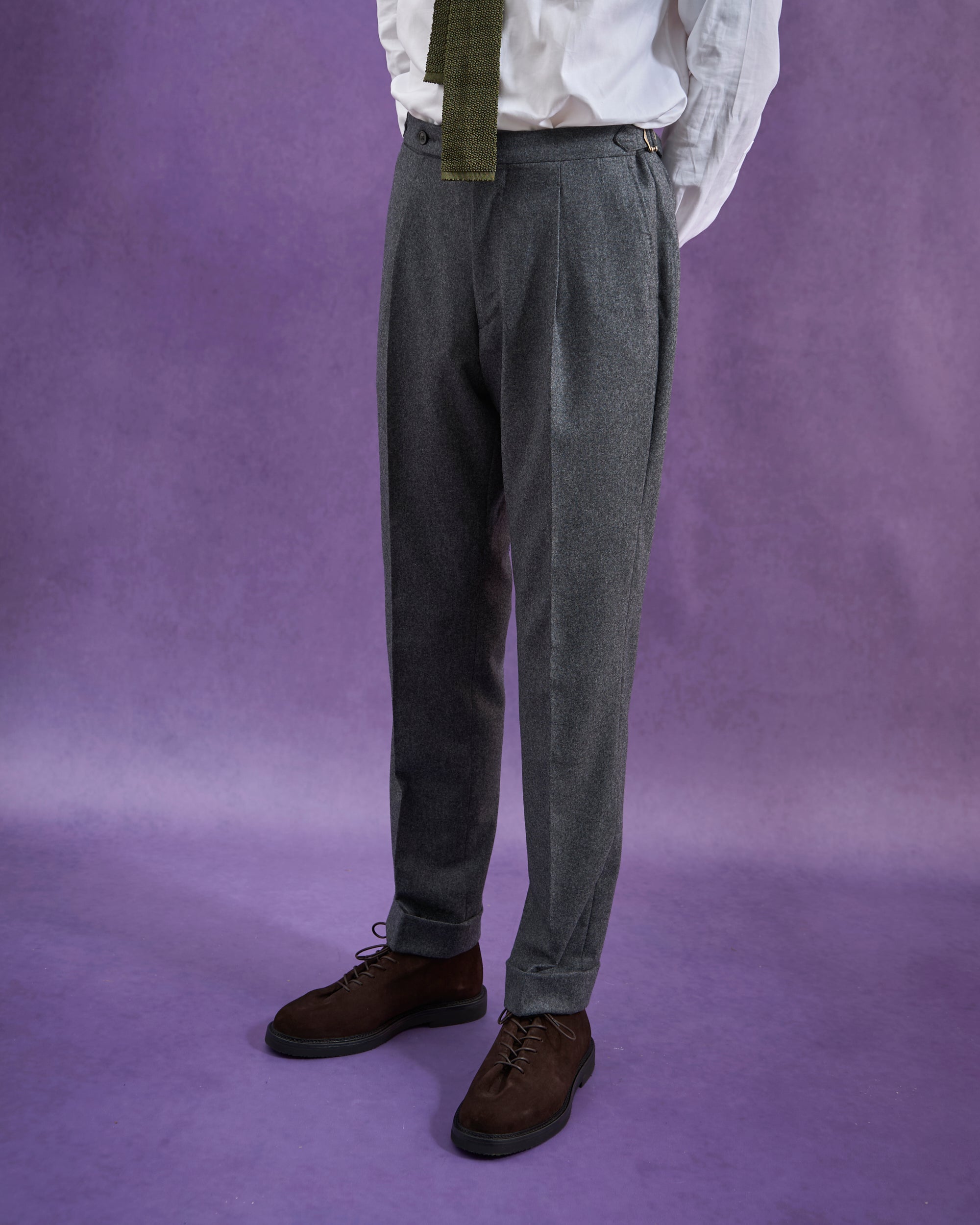 Single Pleat Trouser - Mid Grey Woollen Flannel