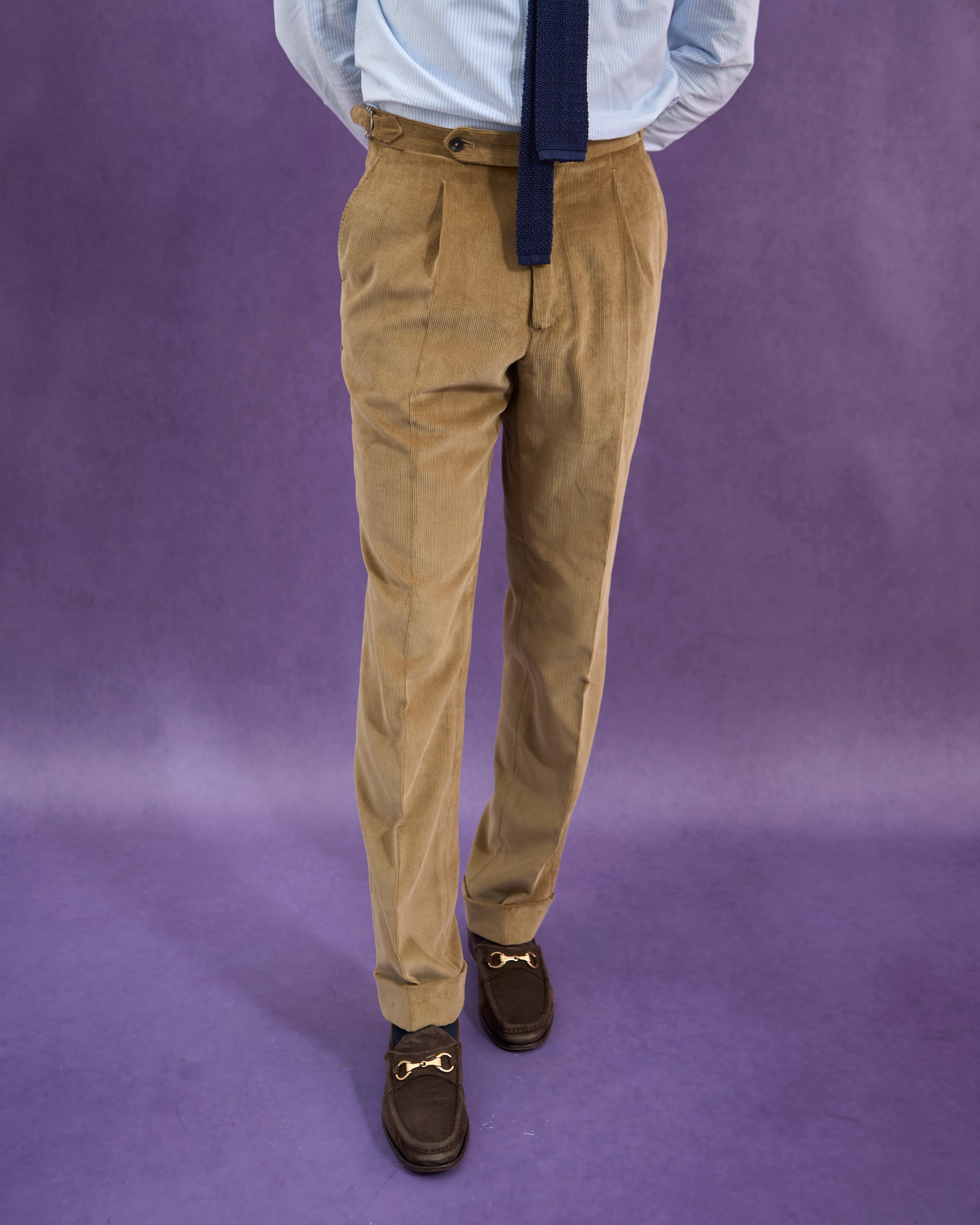 Single Pleat Trouser - Beige Cotton Corduroy