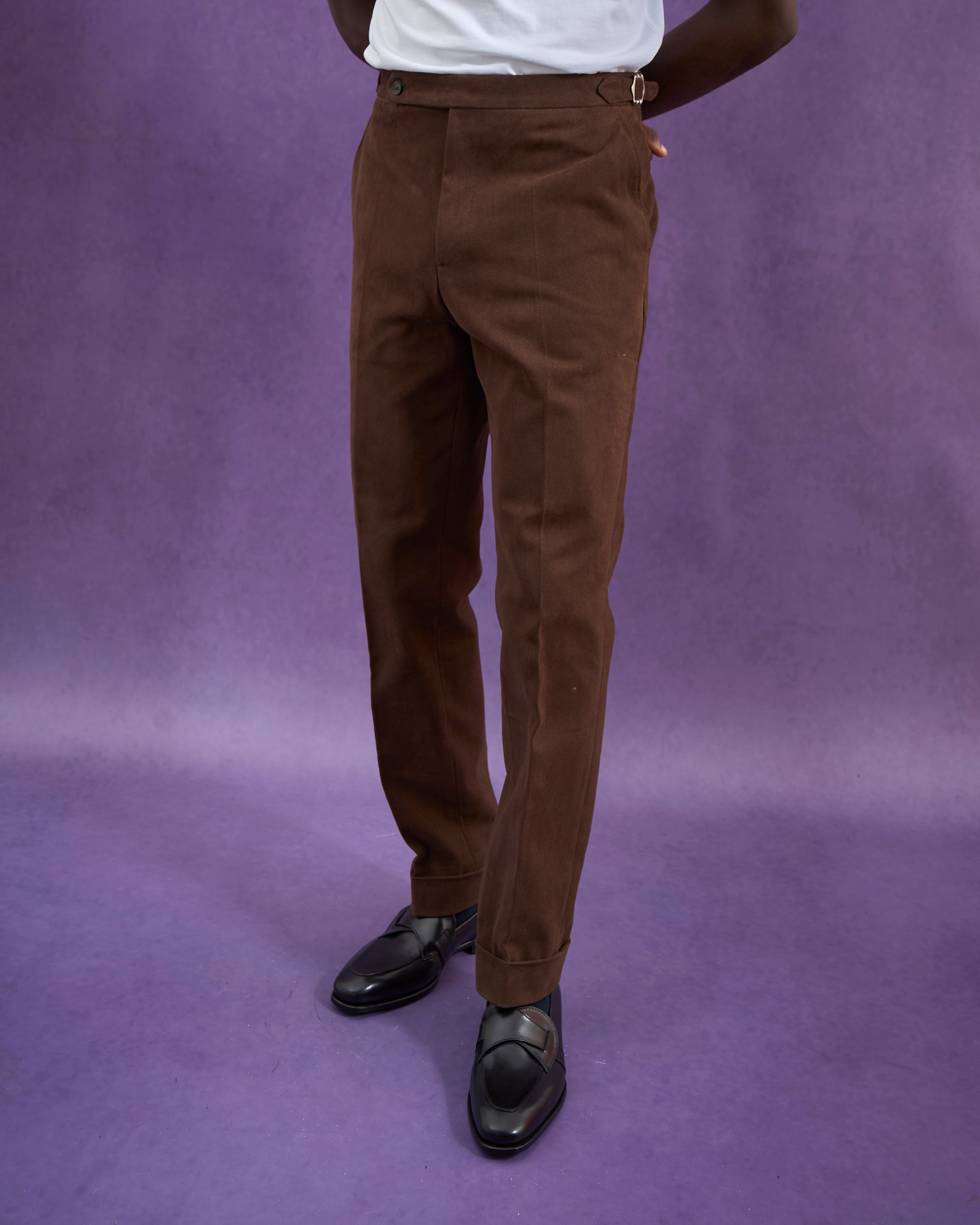 Flat Front Trouser - Brown Cotton Drill