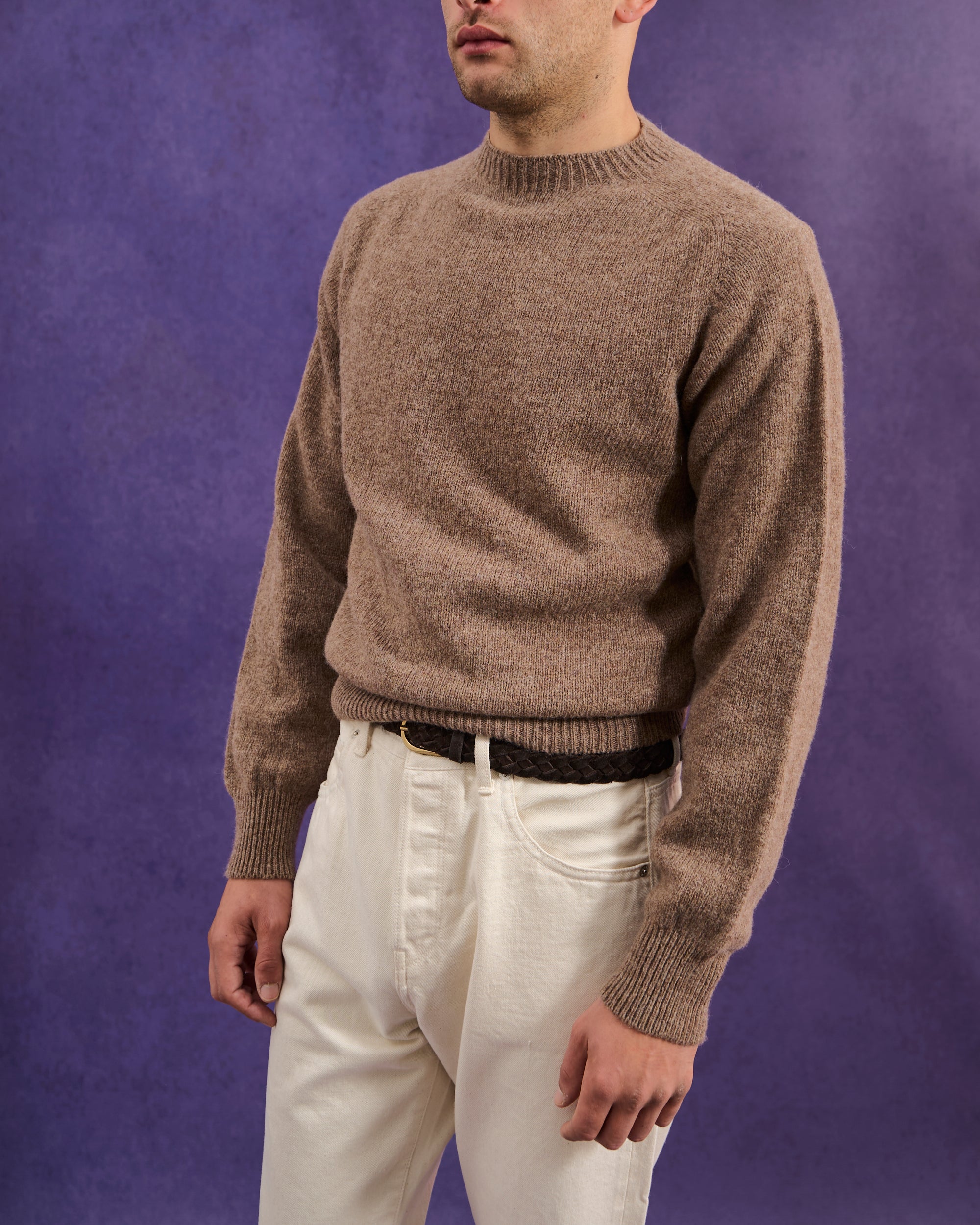 Shetland Wool Crew Neck Sweater - Nutmeg