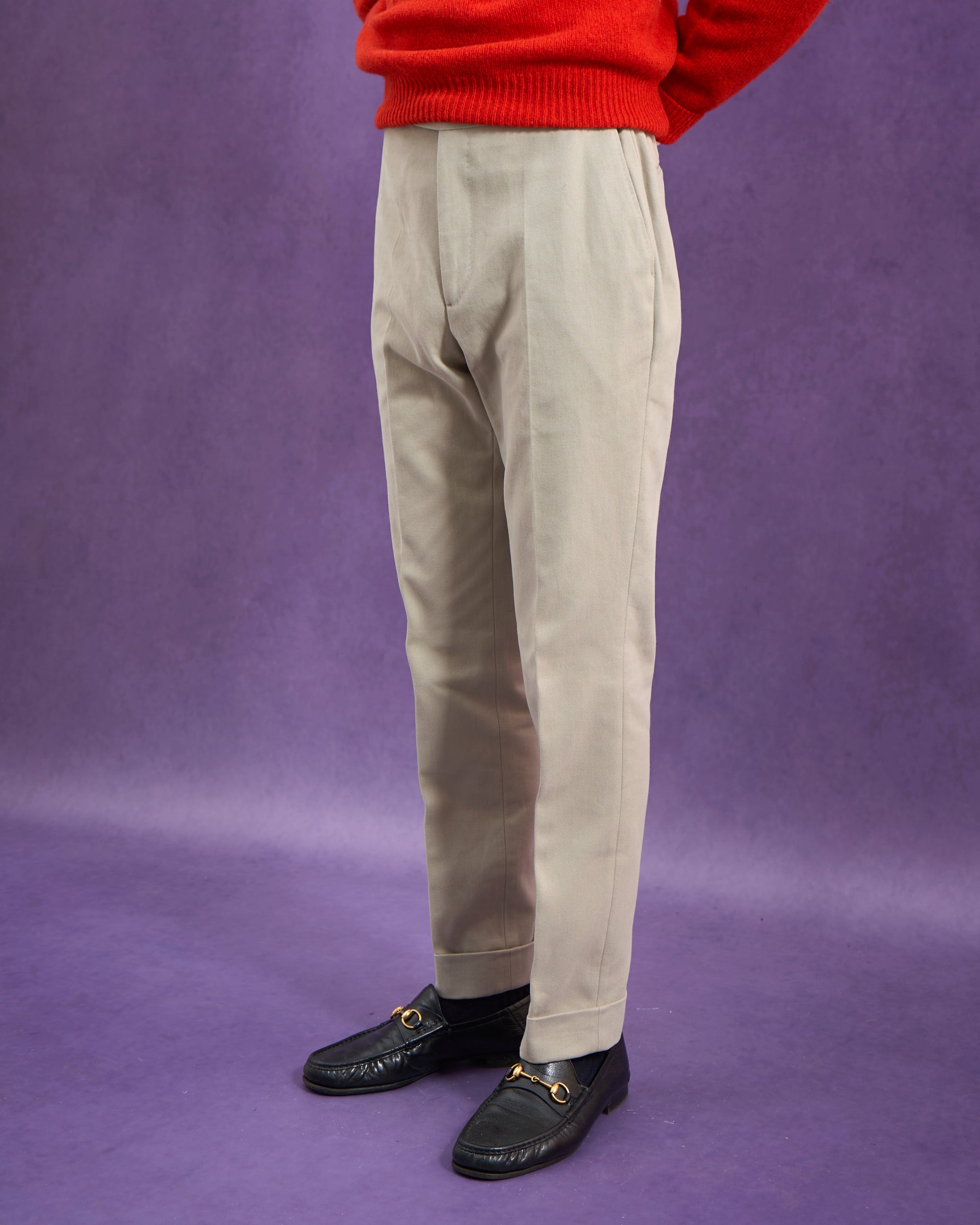 Flat Front Trouser - Stone Cotton Drill