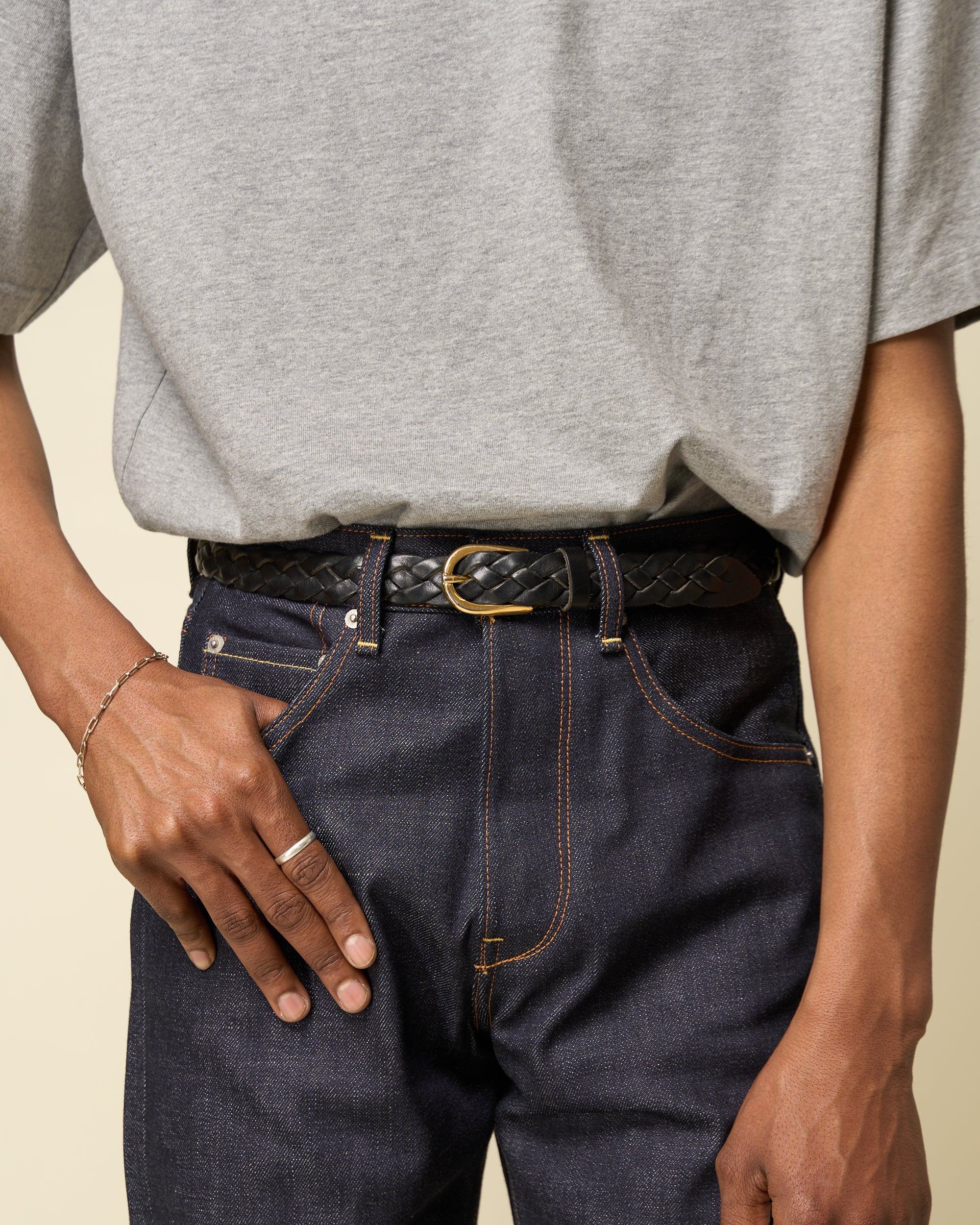 Woven Belt - Black Leather