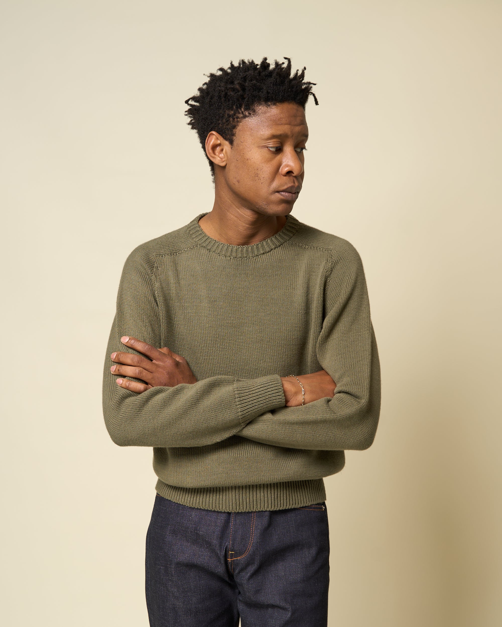 Cotton Crew Neck Sweater - Loden Green