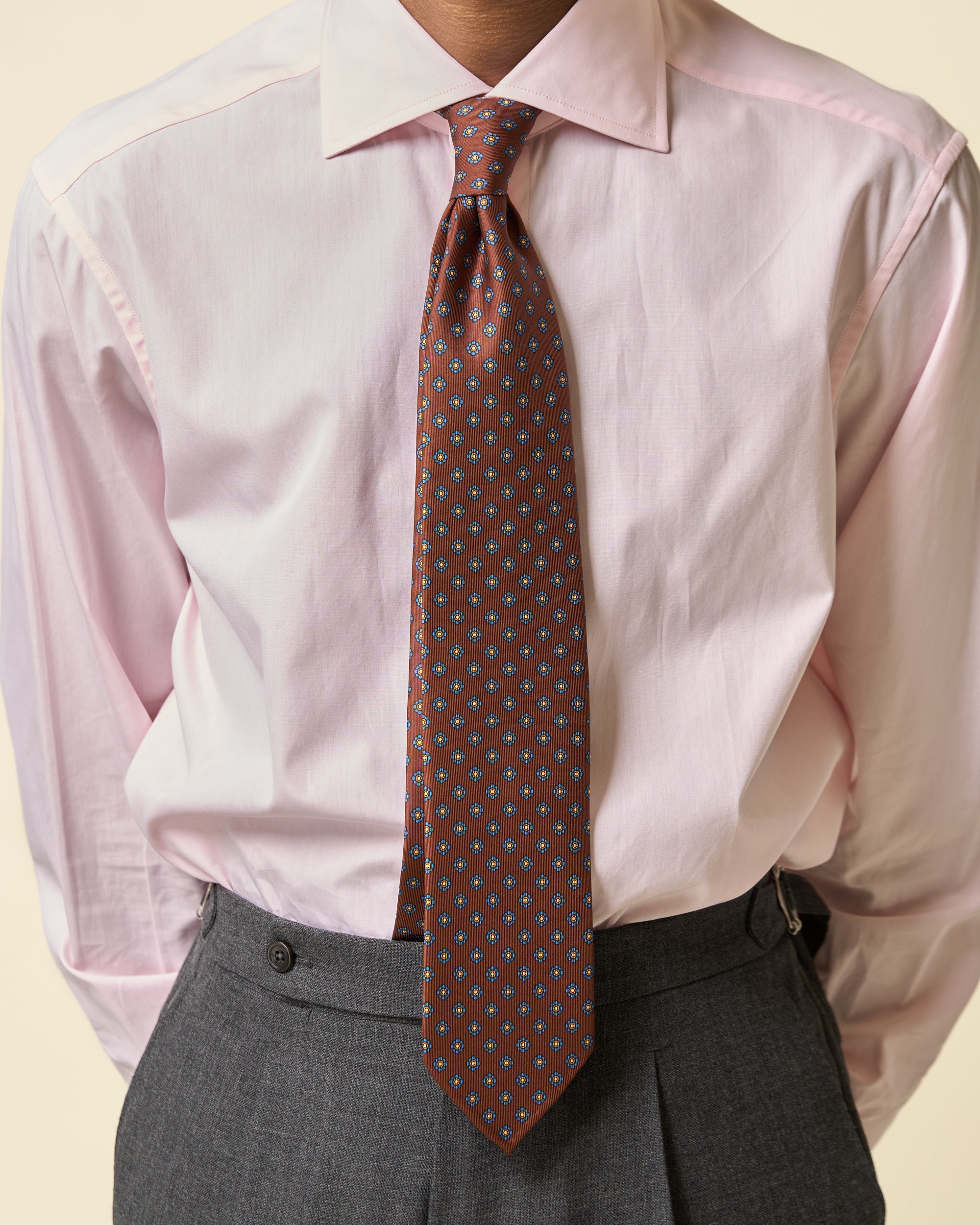 Shibumi Firenze - Flower Printed Silk Tie - Beech