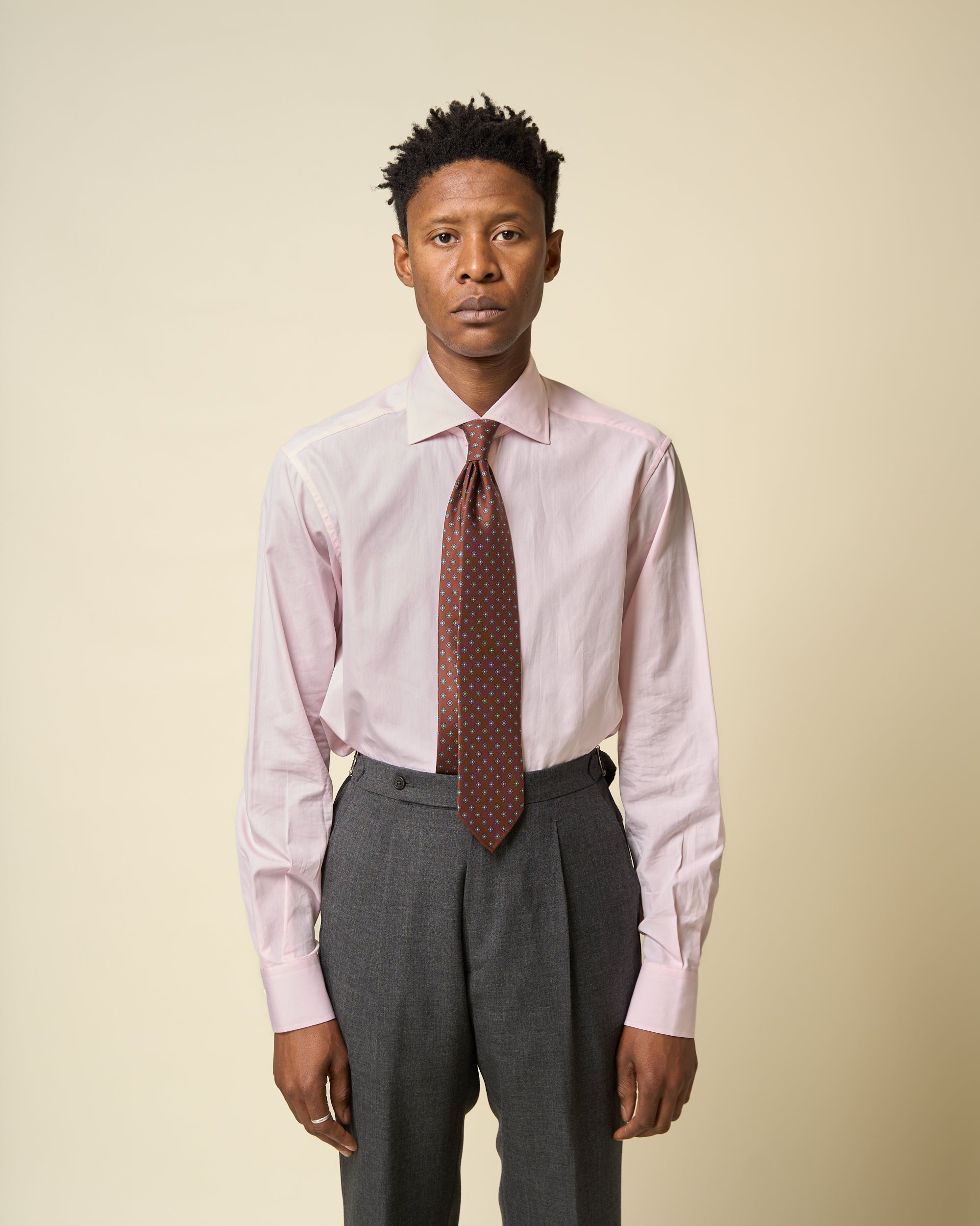 Spread Collar Shirt - Pink Cotton Poplin