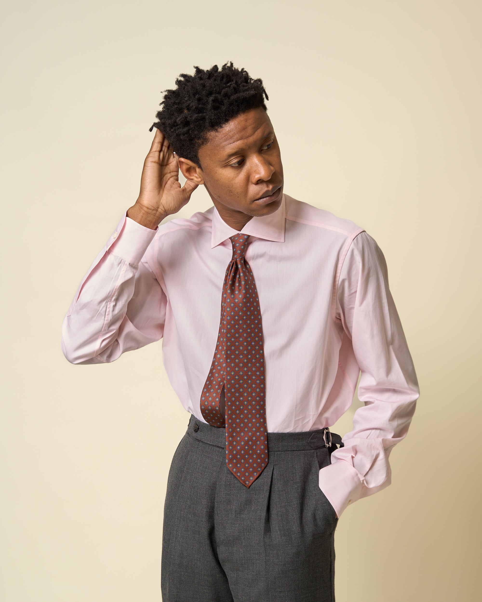 Spread Collar Shirt - Pink Cotton Poplin