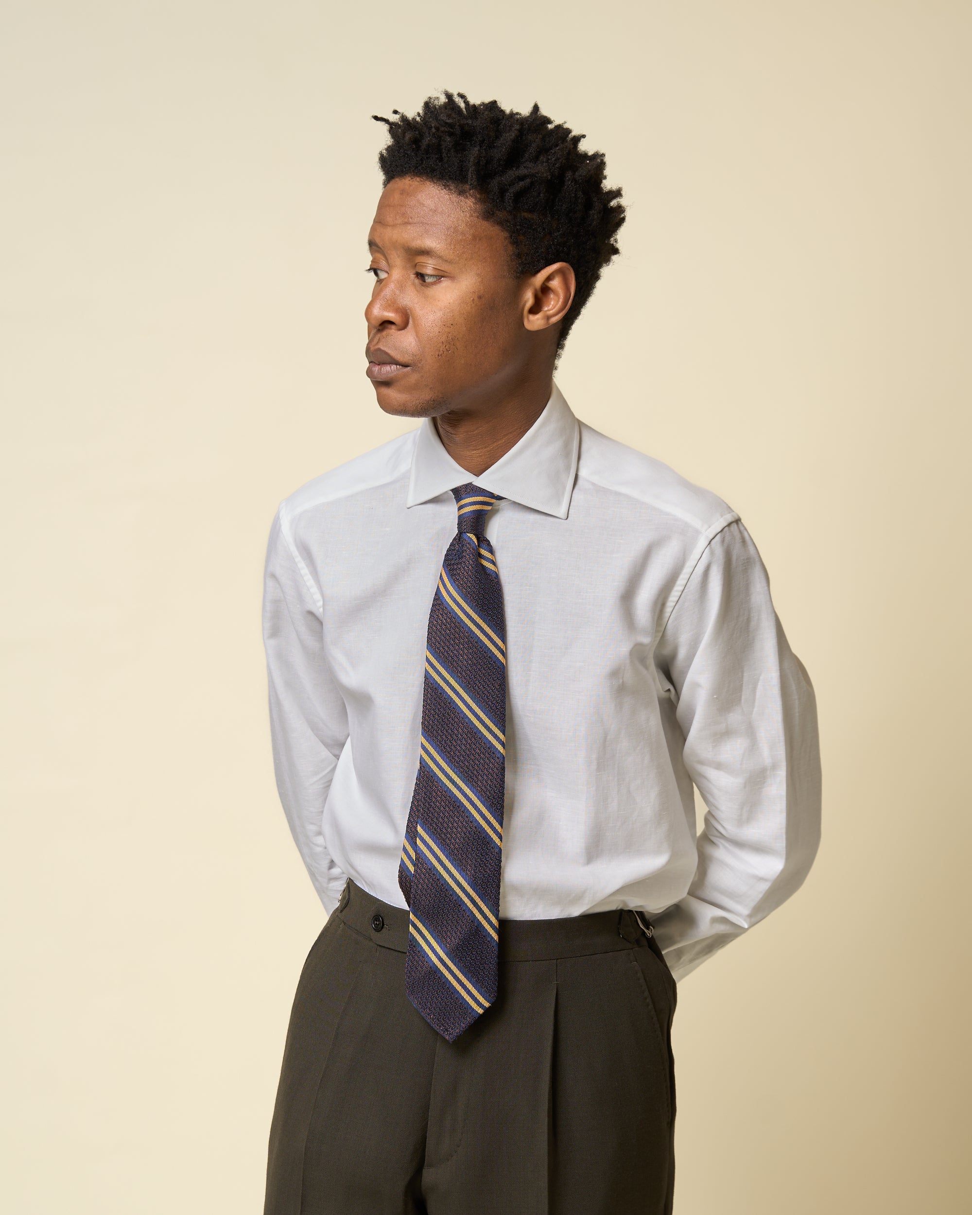 Spread Collar Shirt - White Cotton Linen