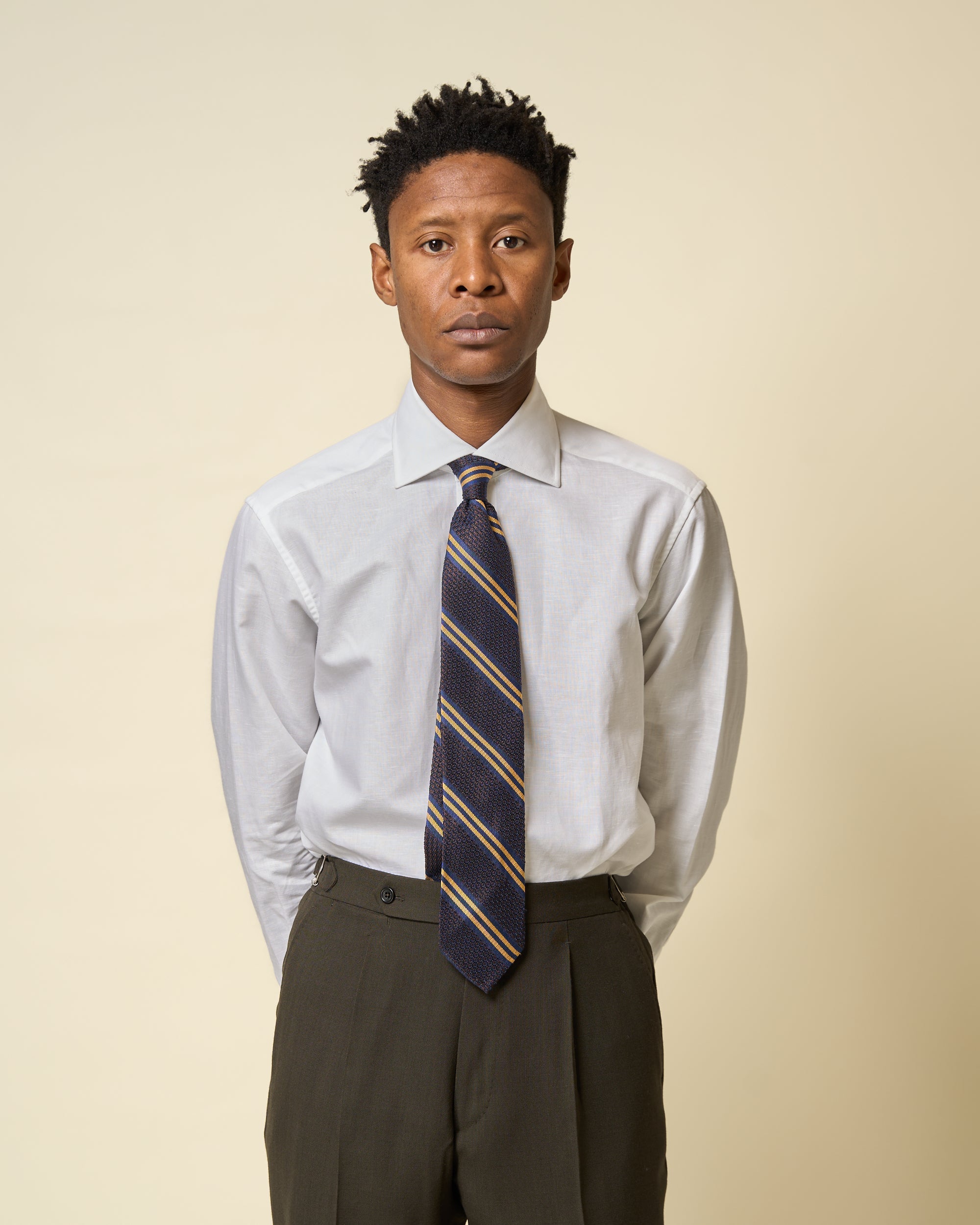 Spread Collar Shirt - White Cotton Linen