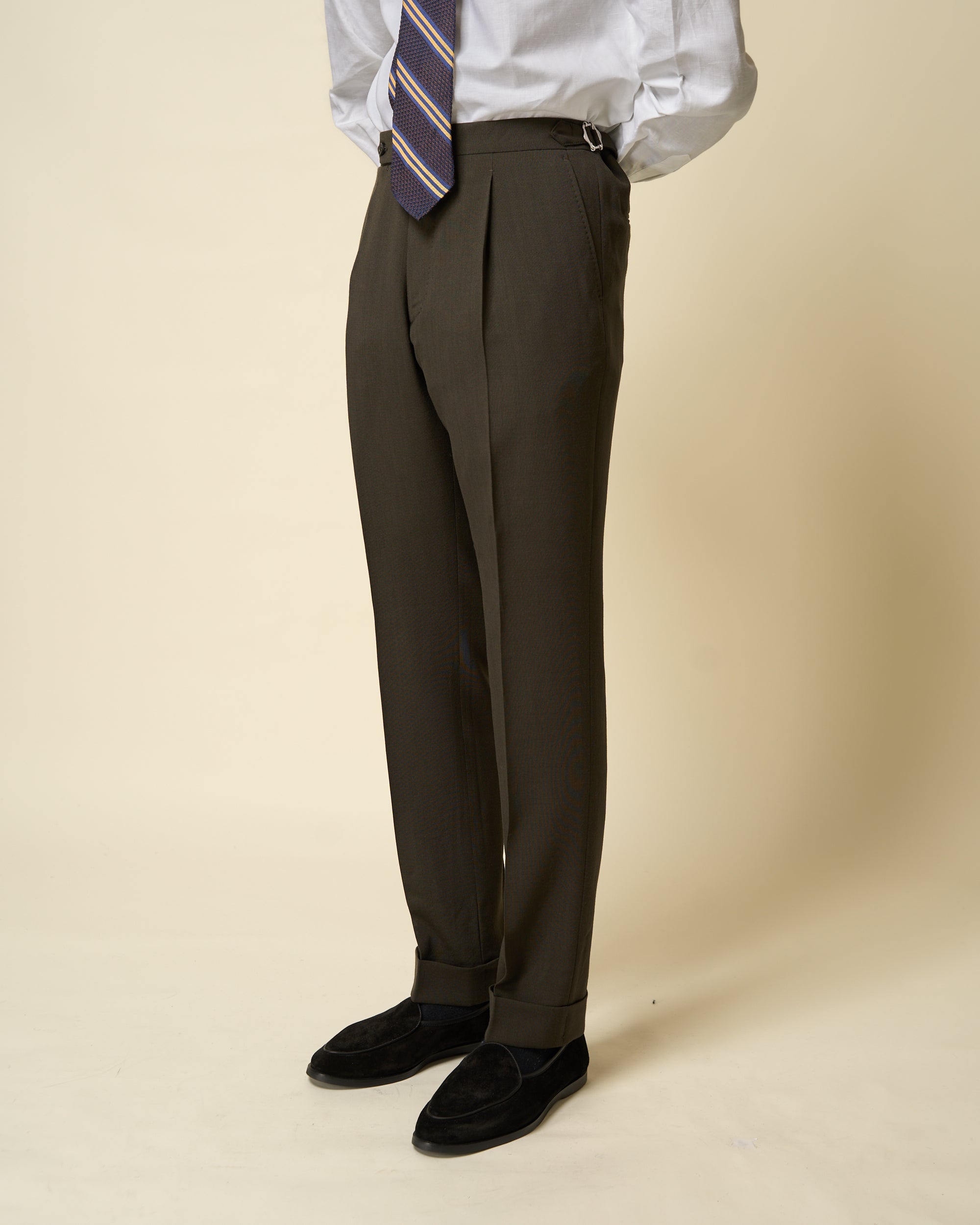 Classic Pleated Trouser - Dark Olive Tropical Wool – Natalino