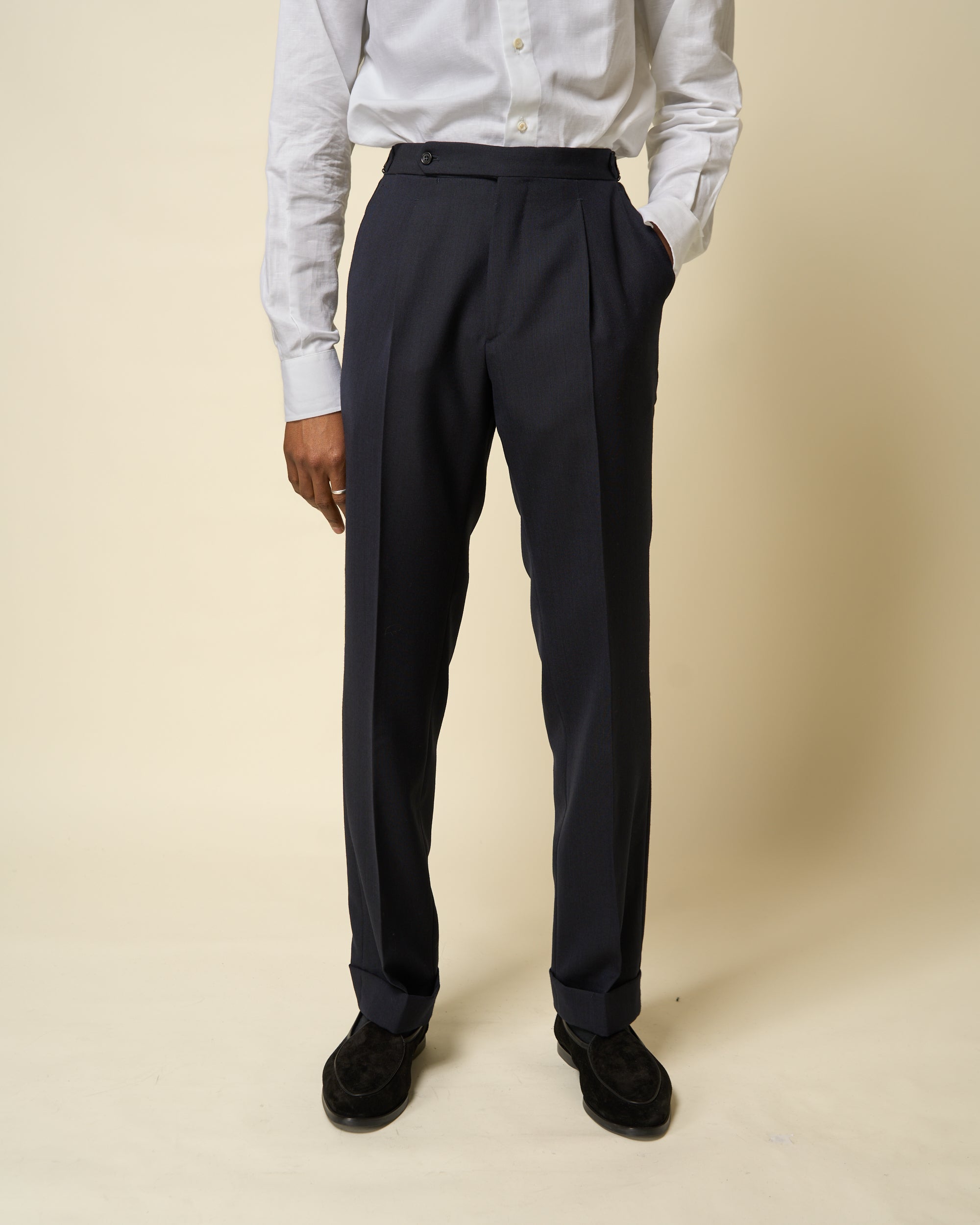 Classic Pleated Trouser - Navy Tropical Wool