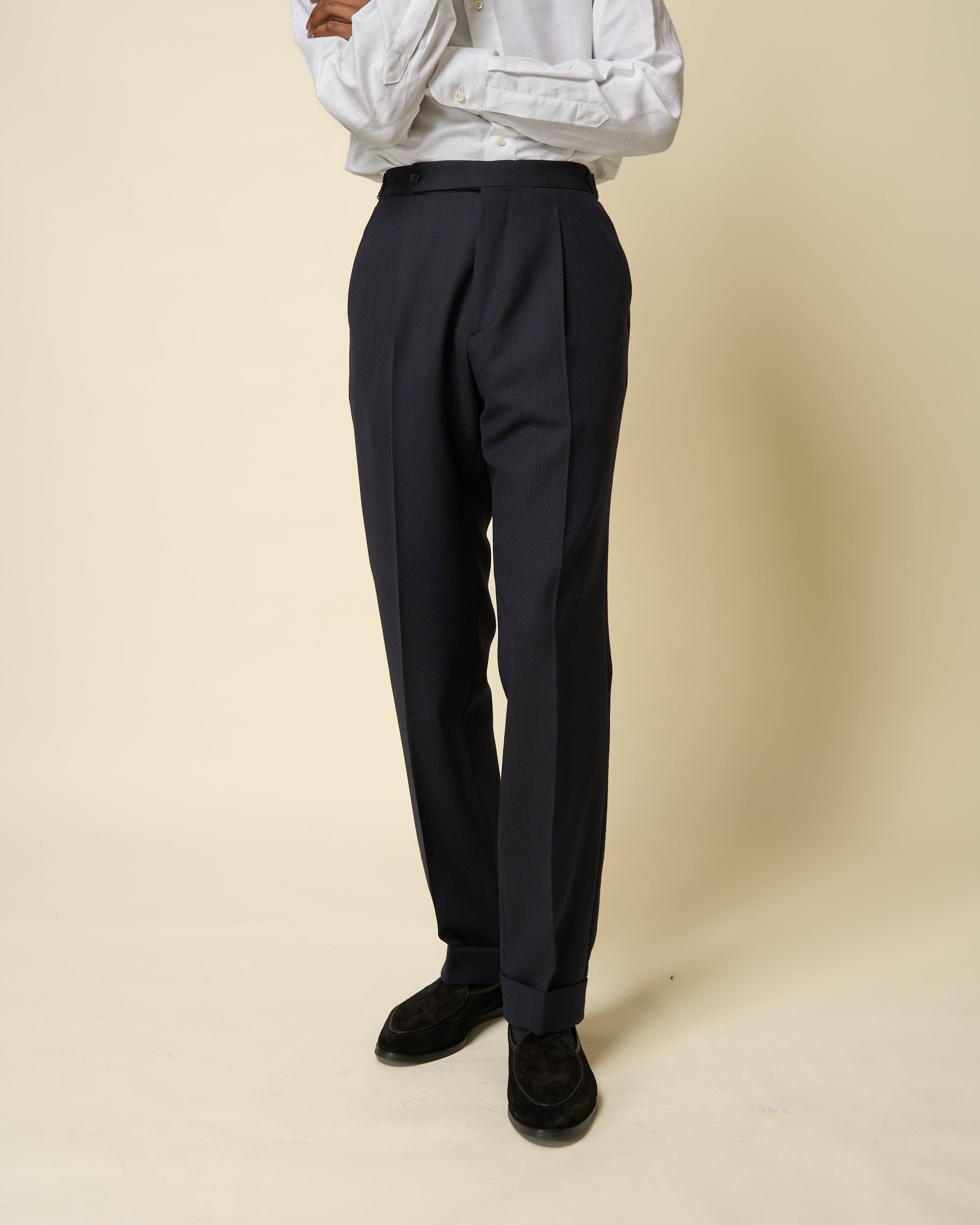 Relaxed Pleated Trouser - Navy Tropical Wool