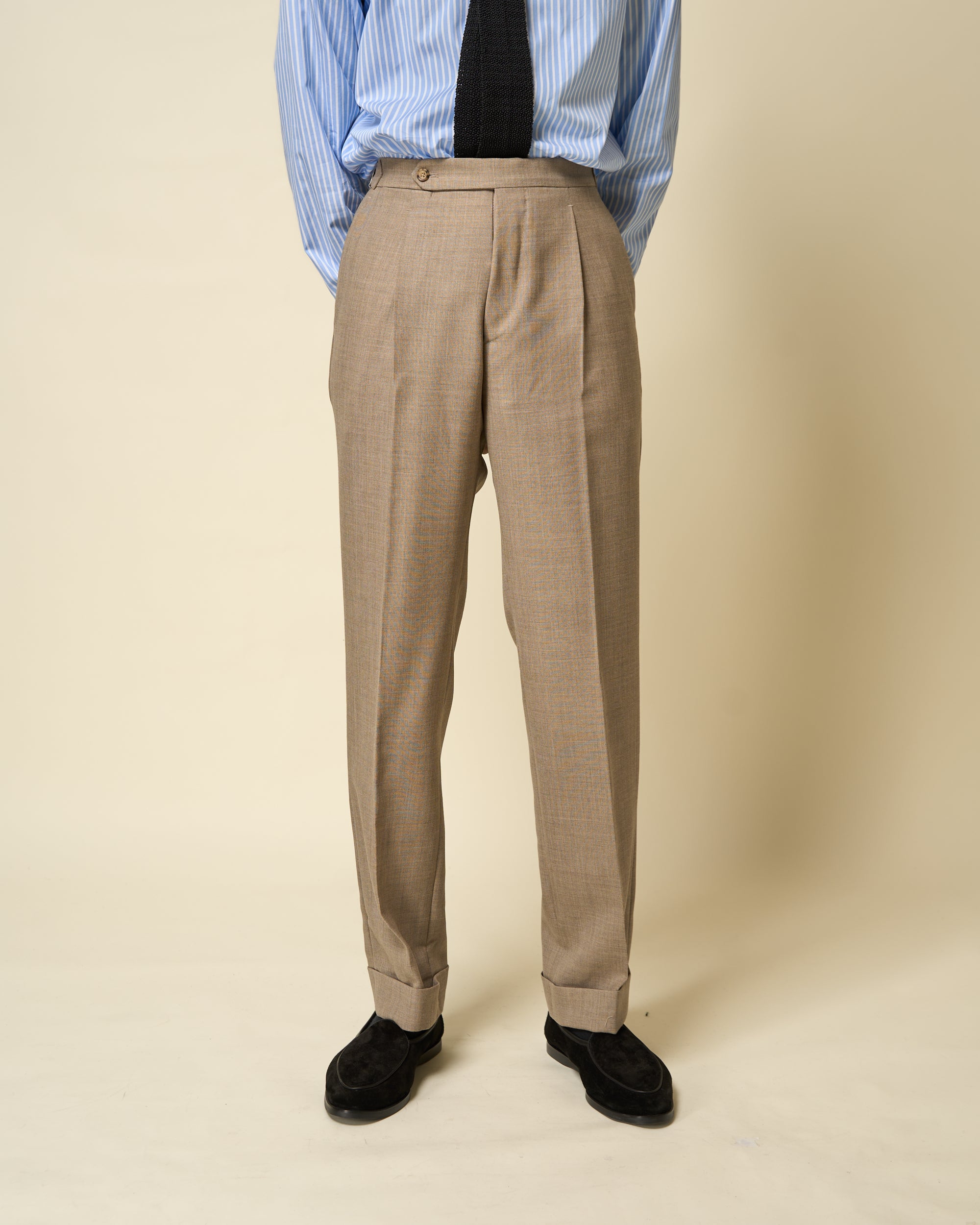 Relaxed Pleated Trouser - Sand Tropical Wool