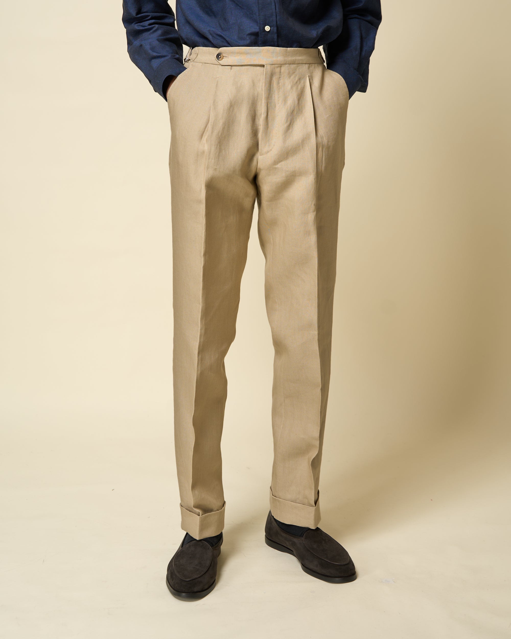 Classic Pleated Trouser - Sand Linen