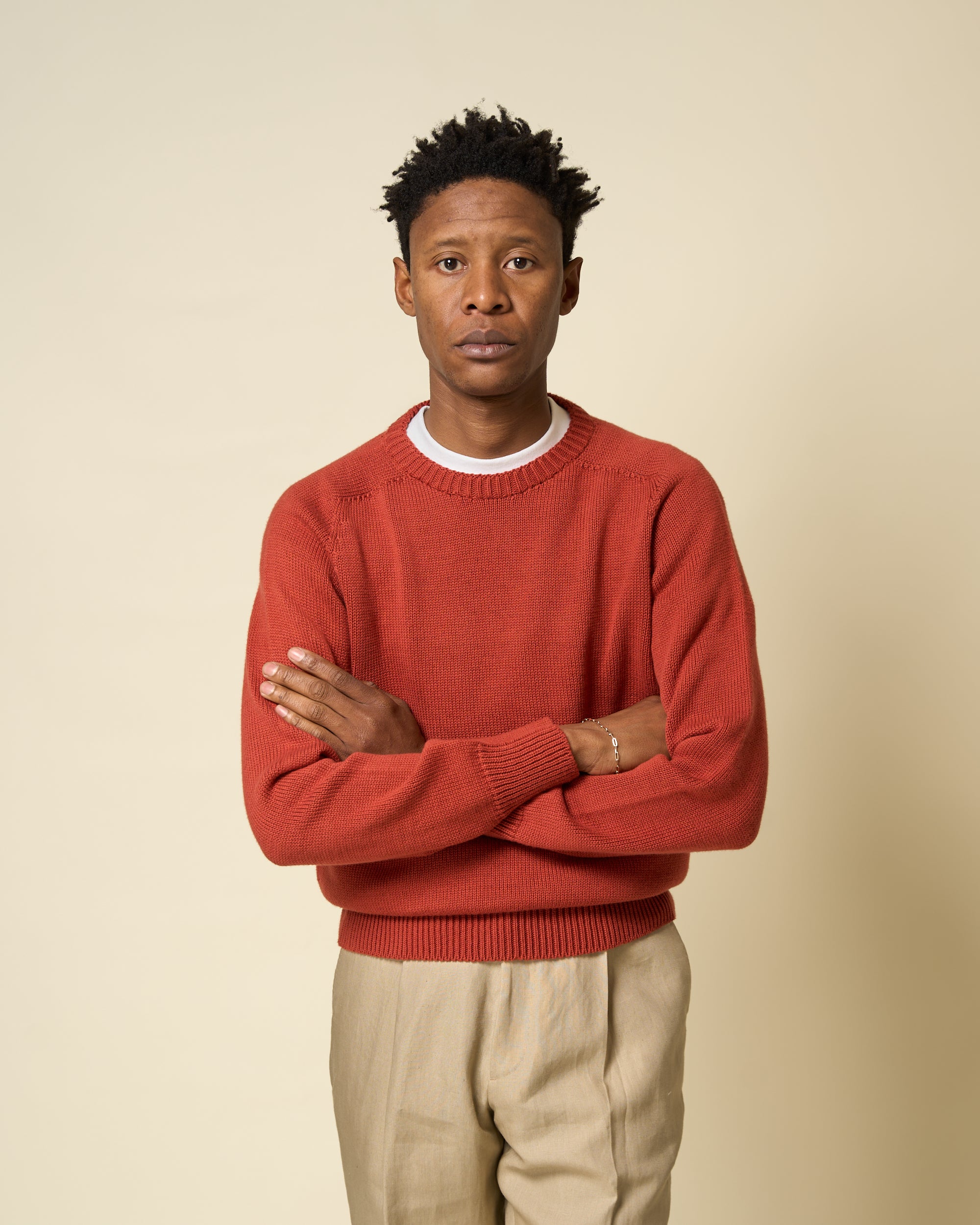 Cotton Crew Neck Sweater - Terracotta