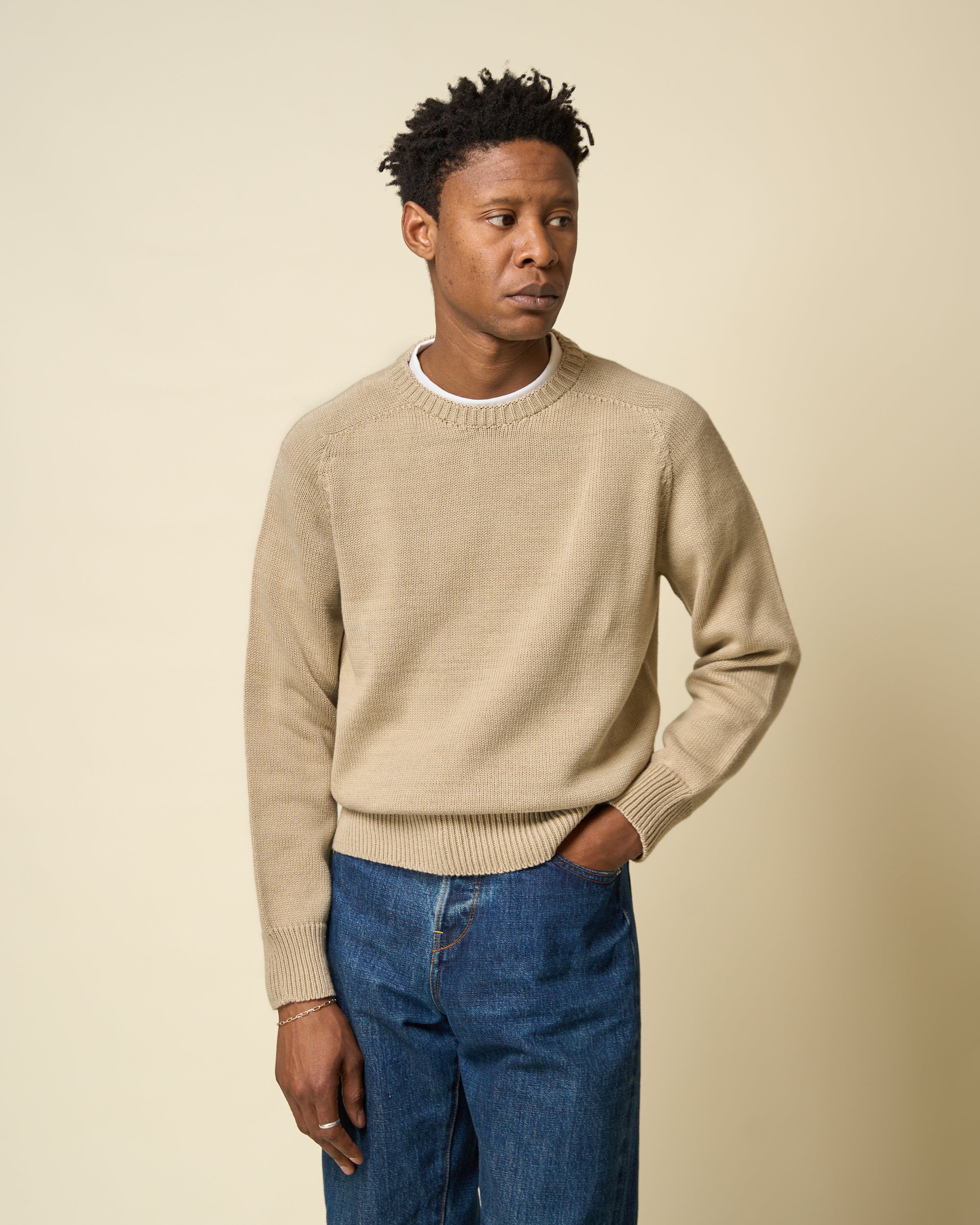 Cotton Crew Neck Sweater - Oatmeal