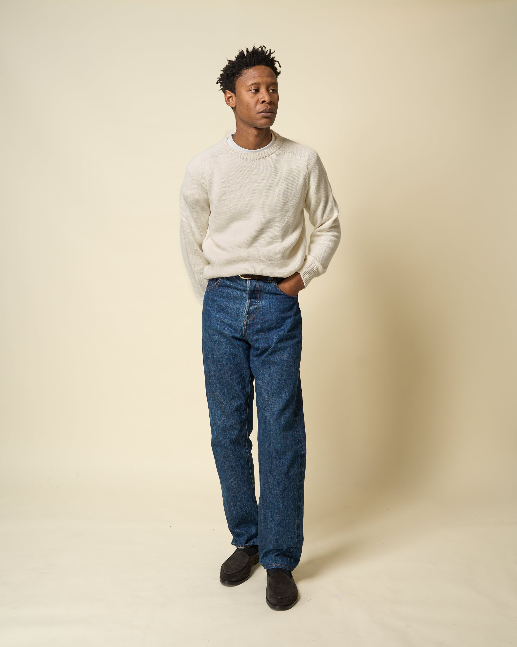 Cotton Crew Neck Sweater - Ecru