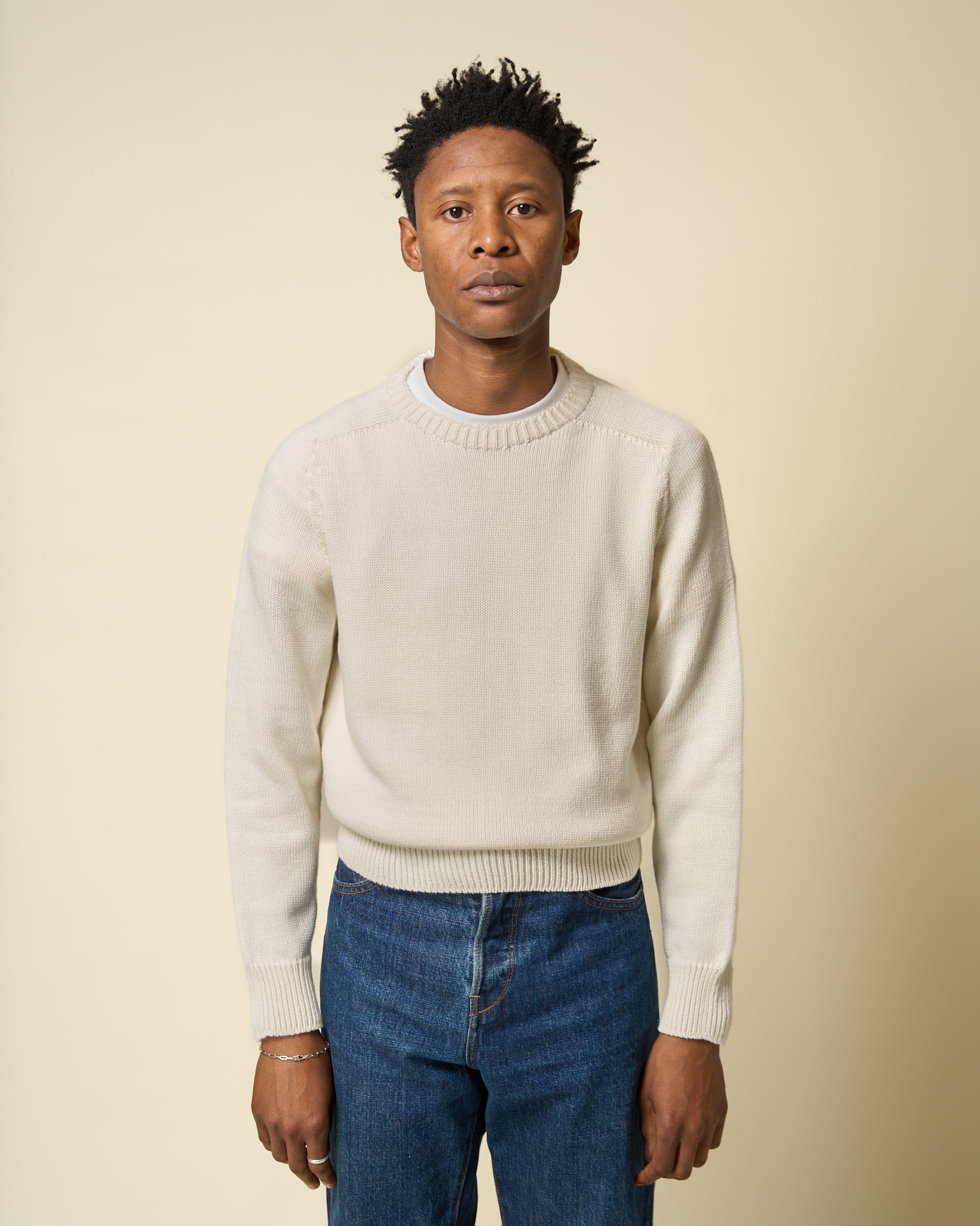 Cotton Crew Neck Sweater - Ecru