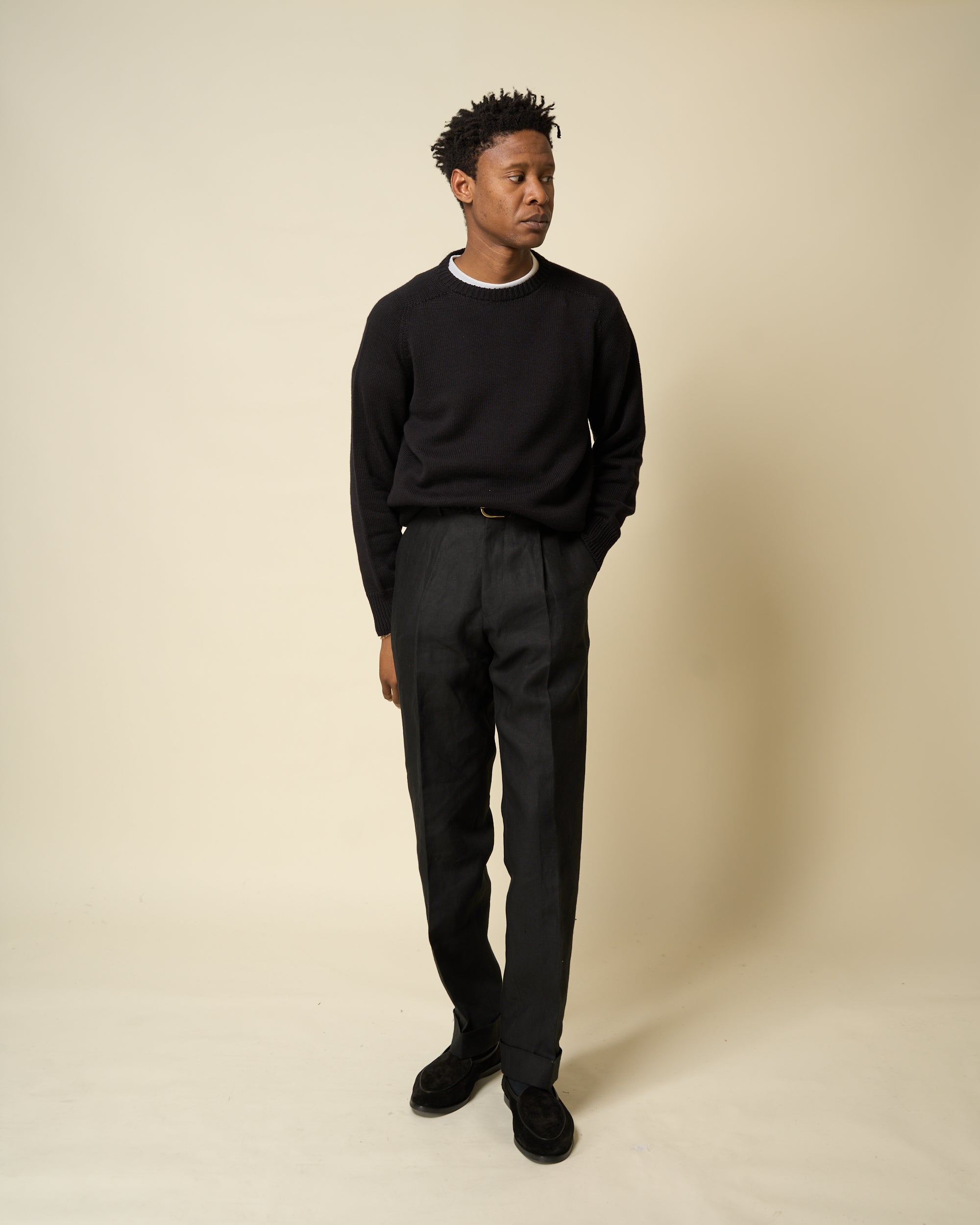 Cotton Crew Neck Sweater - Black