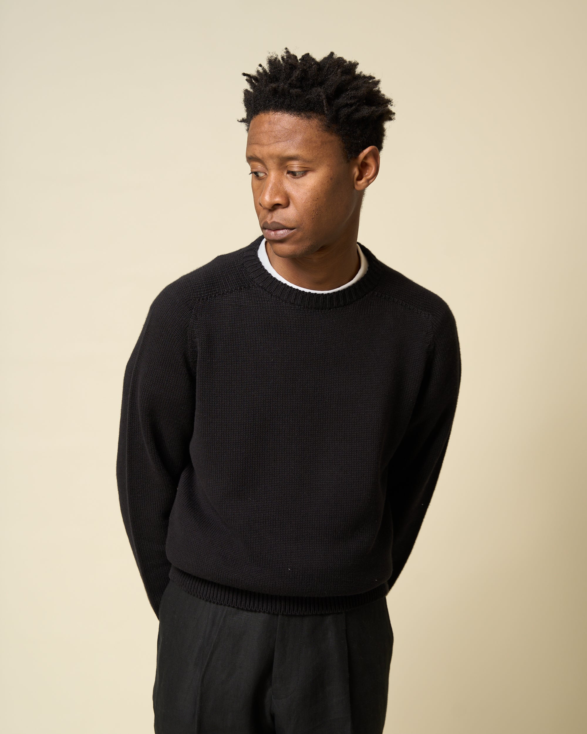 Cotton Crew Neck Sweater - Black