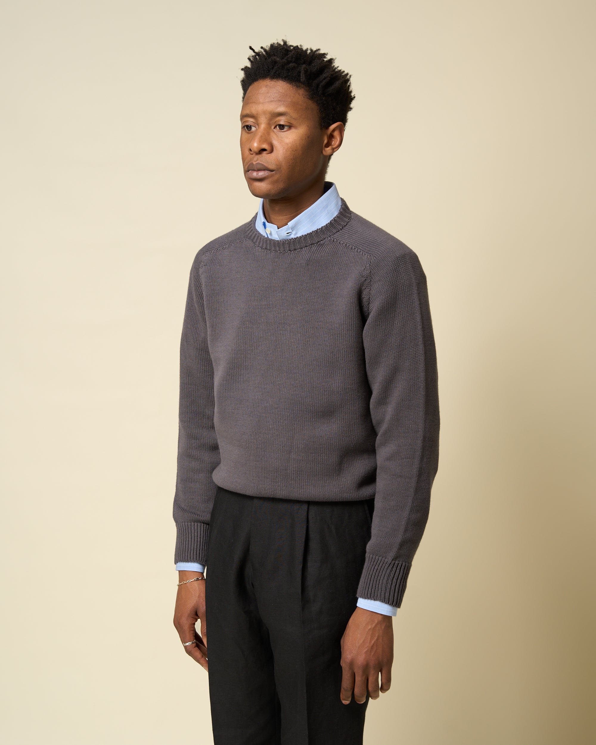 Cotton Crew Neck Sweater - Slate Grey