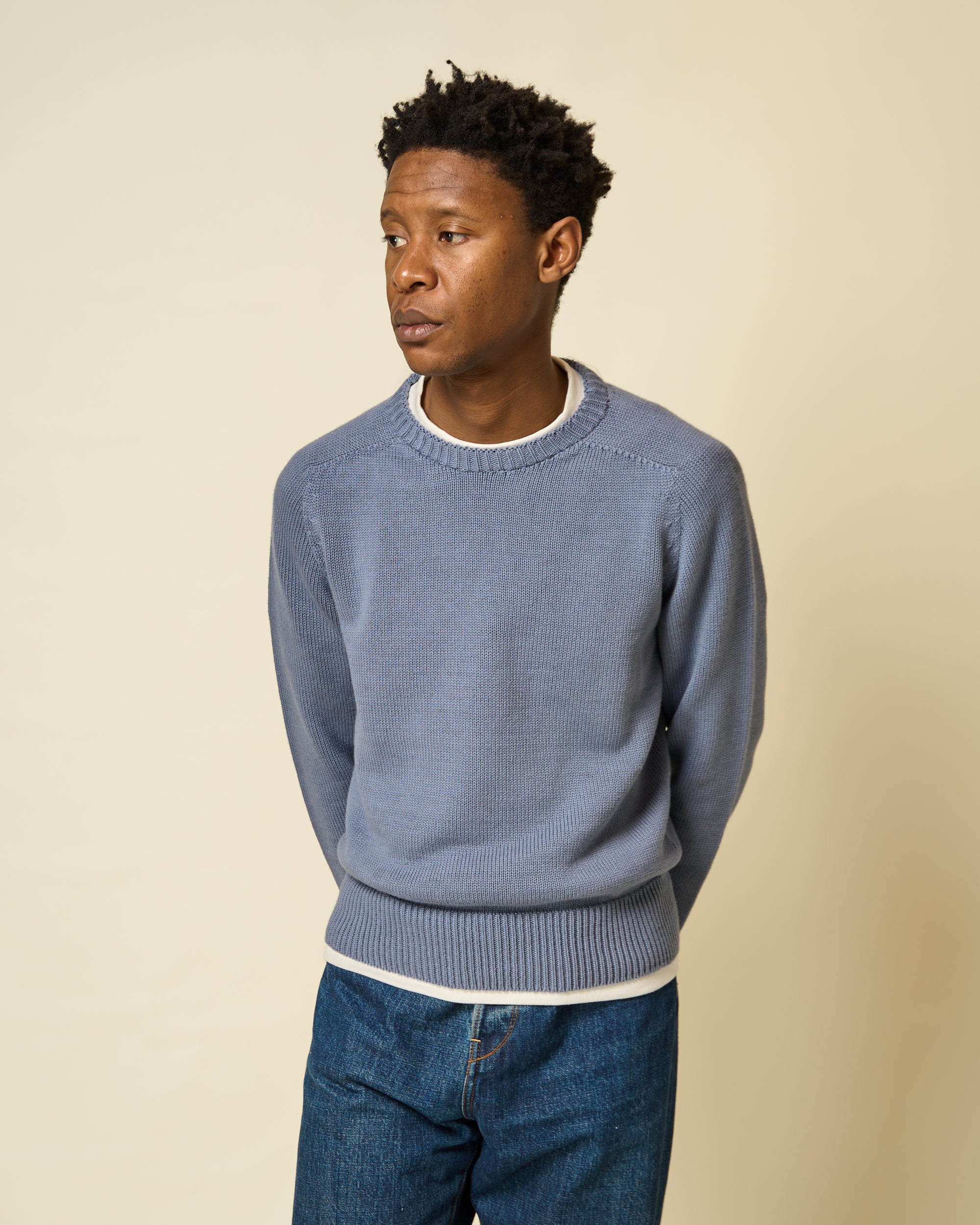 Cotton Crew Neck Sweater - Dusty Blue