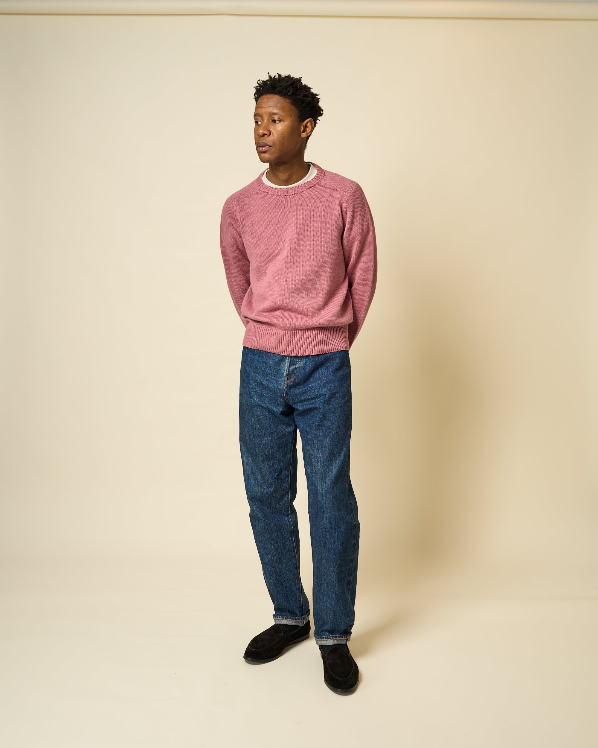 Cotton Crew Neck Sweater - Dusty Pink