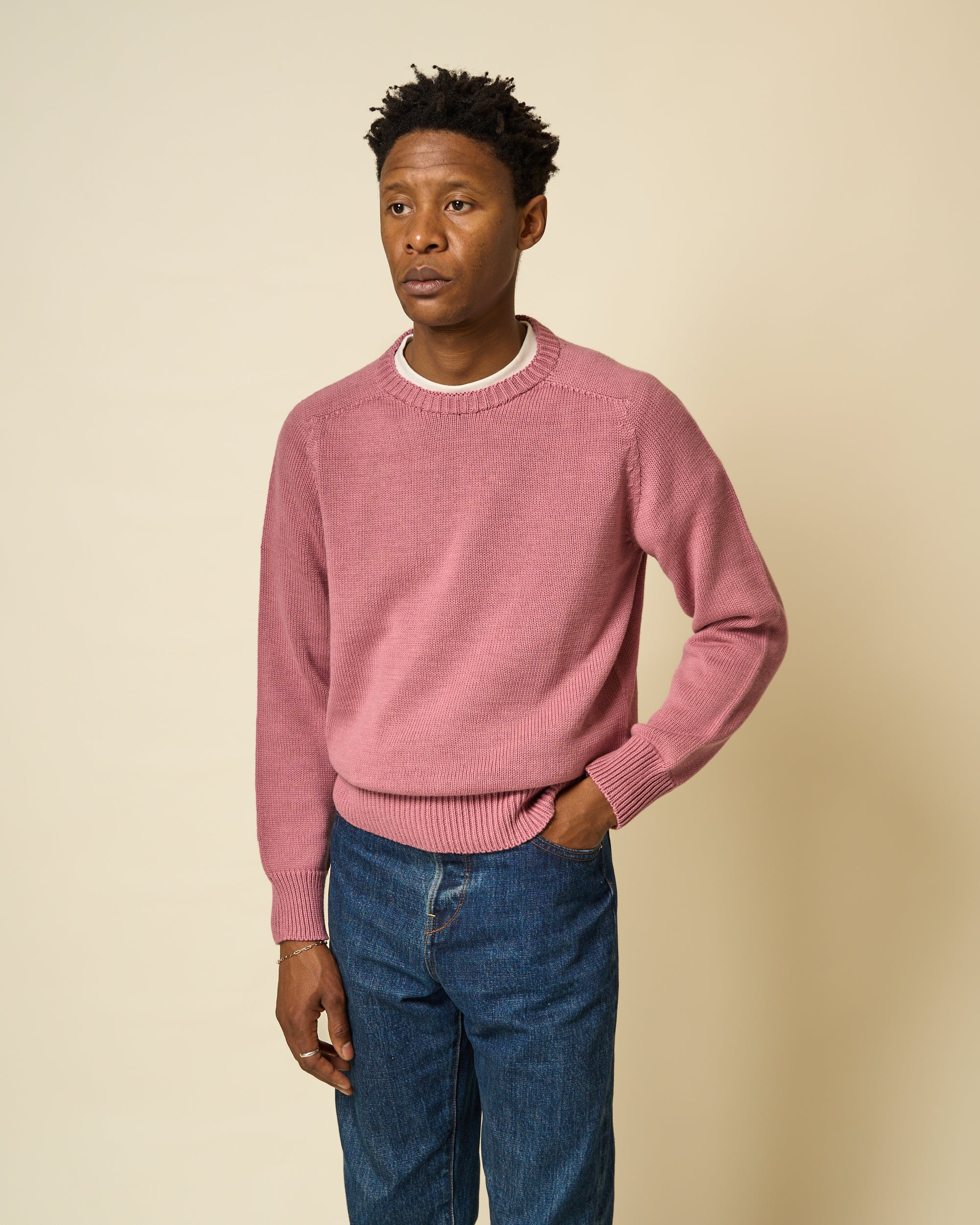 Cotton Crew Neck Sweater - Dusty Pink