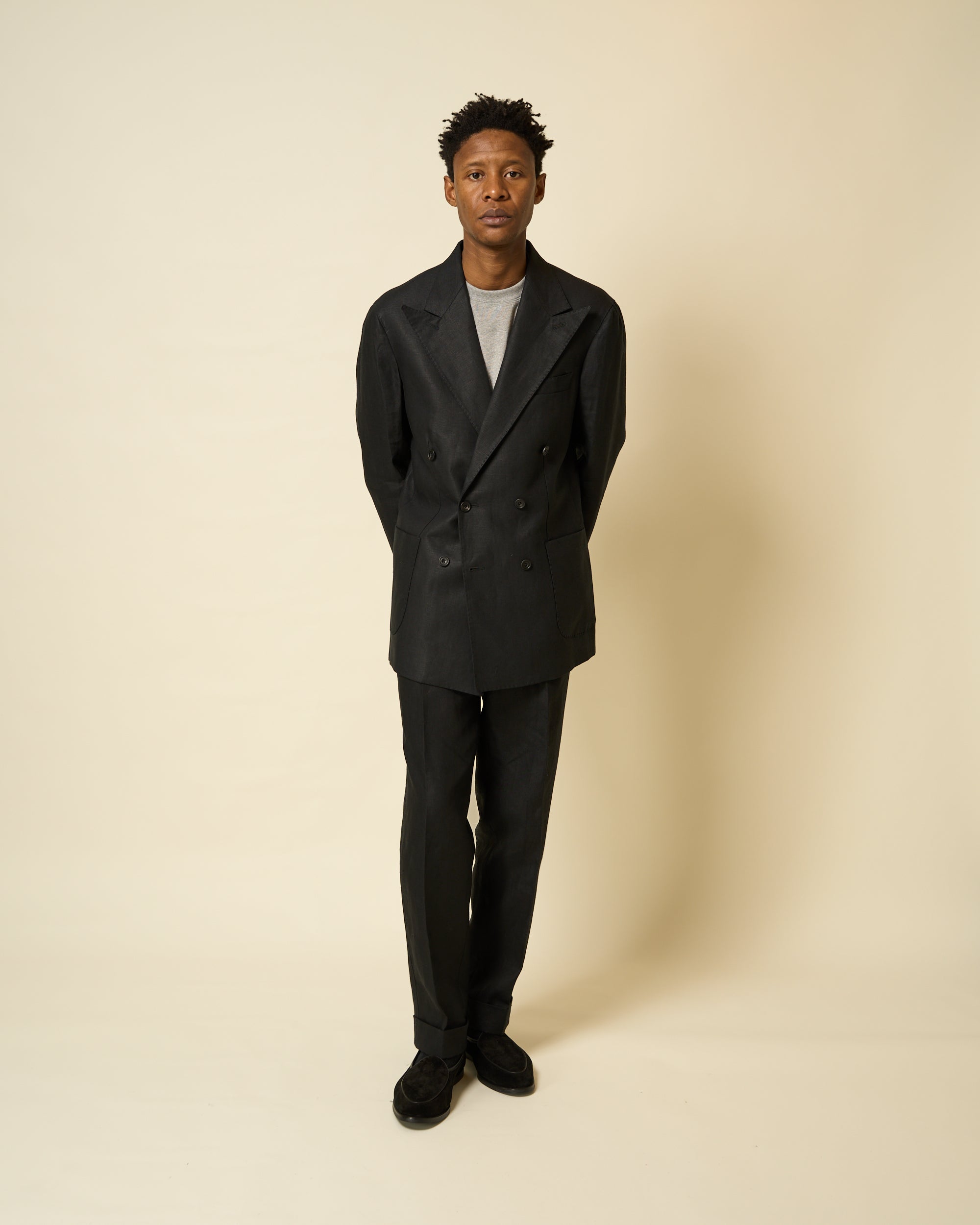 Double Breasted Sport Jacket - Black Linen