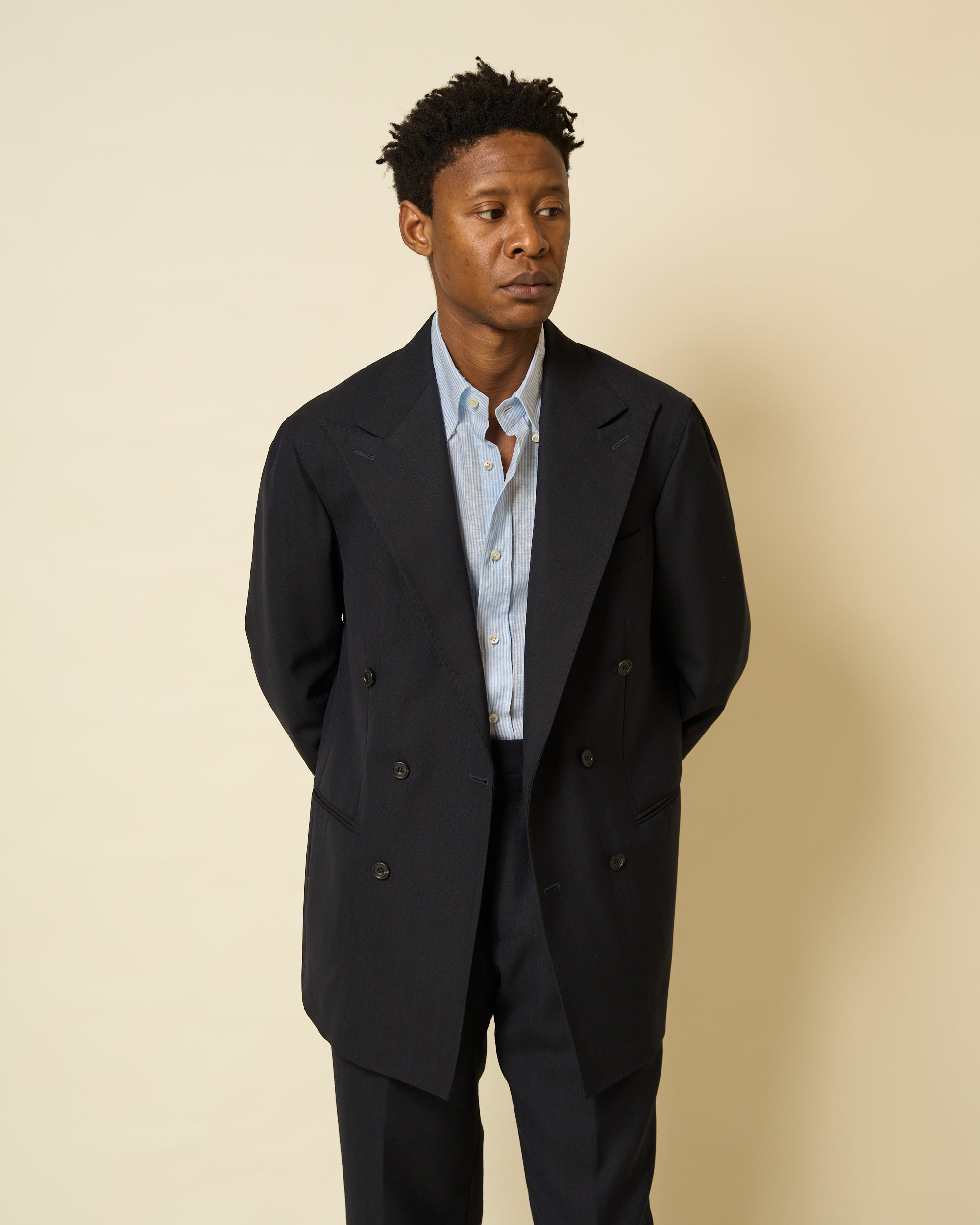 Double Breasted Sport Jacket - Navy Tropical Wool