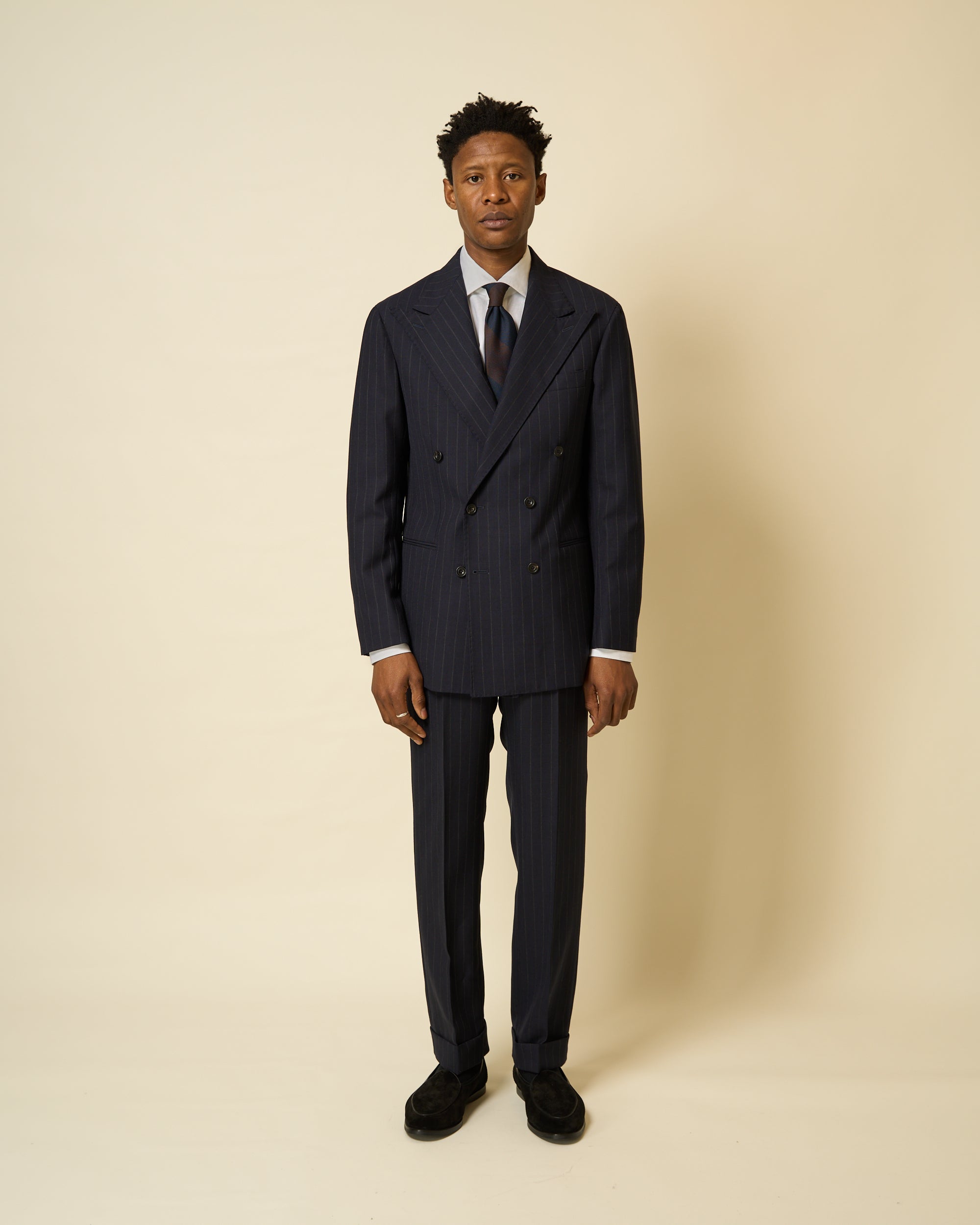 Double Breasted Sport Jacket - Navy Chalk Stripe Wool