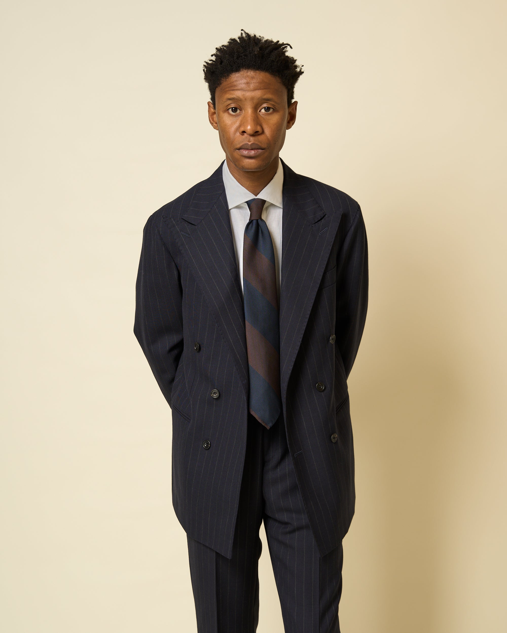 Double Breasted Sport Jacket - Navy Chalk Stripe Wool