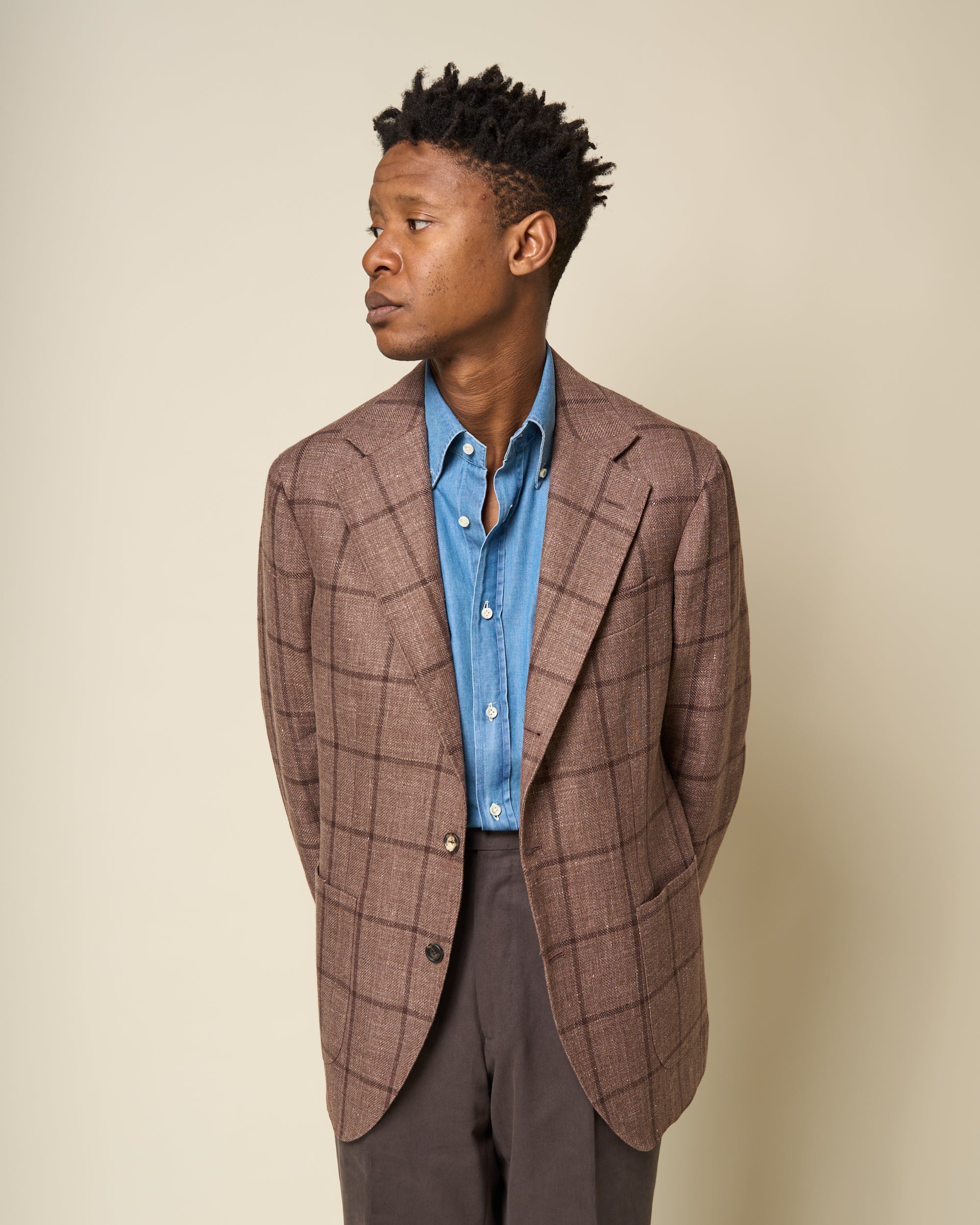 Sport Jacket - Brown Windowpane Linen Wool