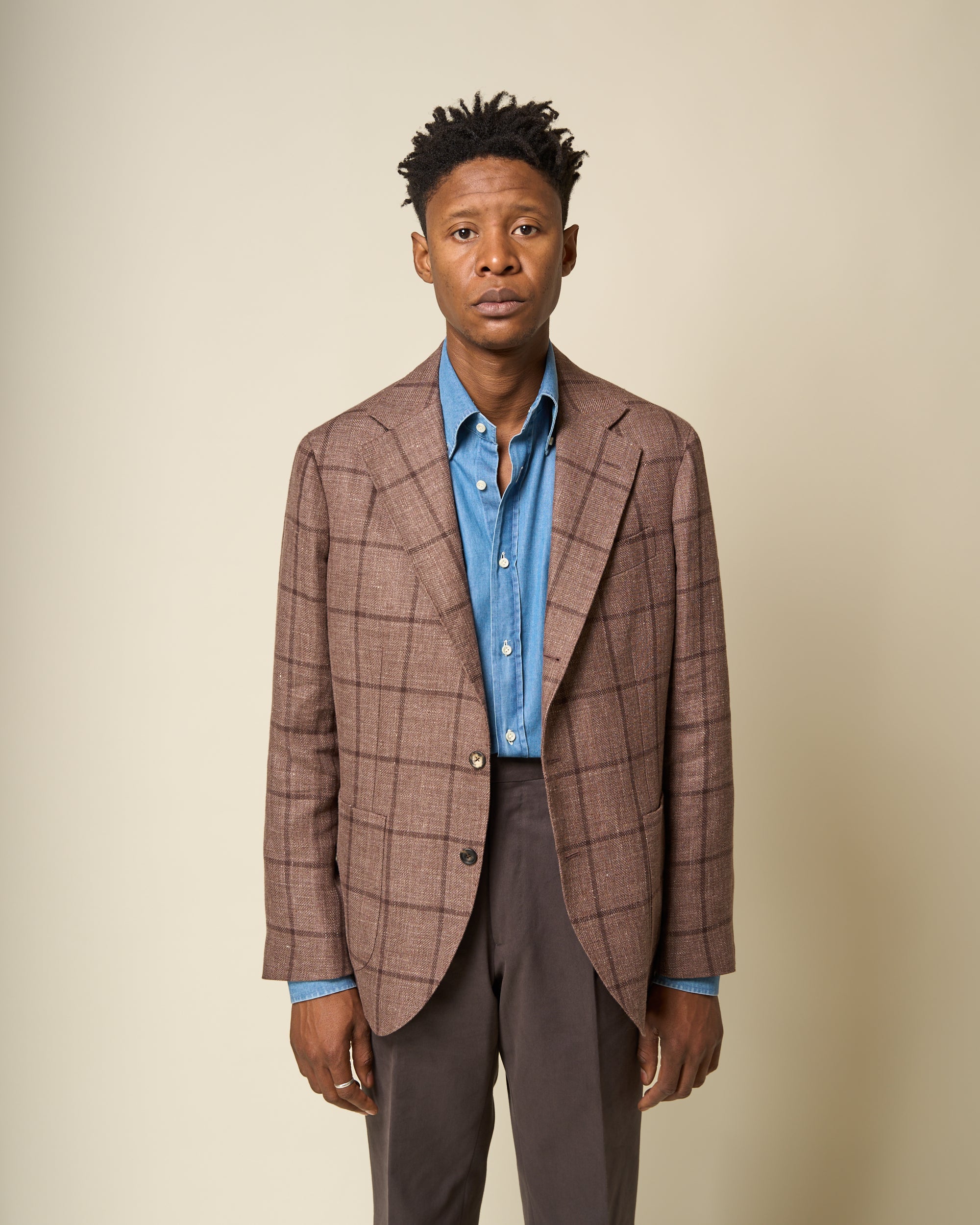 Sport Jacket - Brown Windowpane Linen Wool