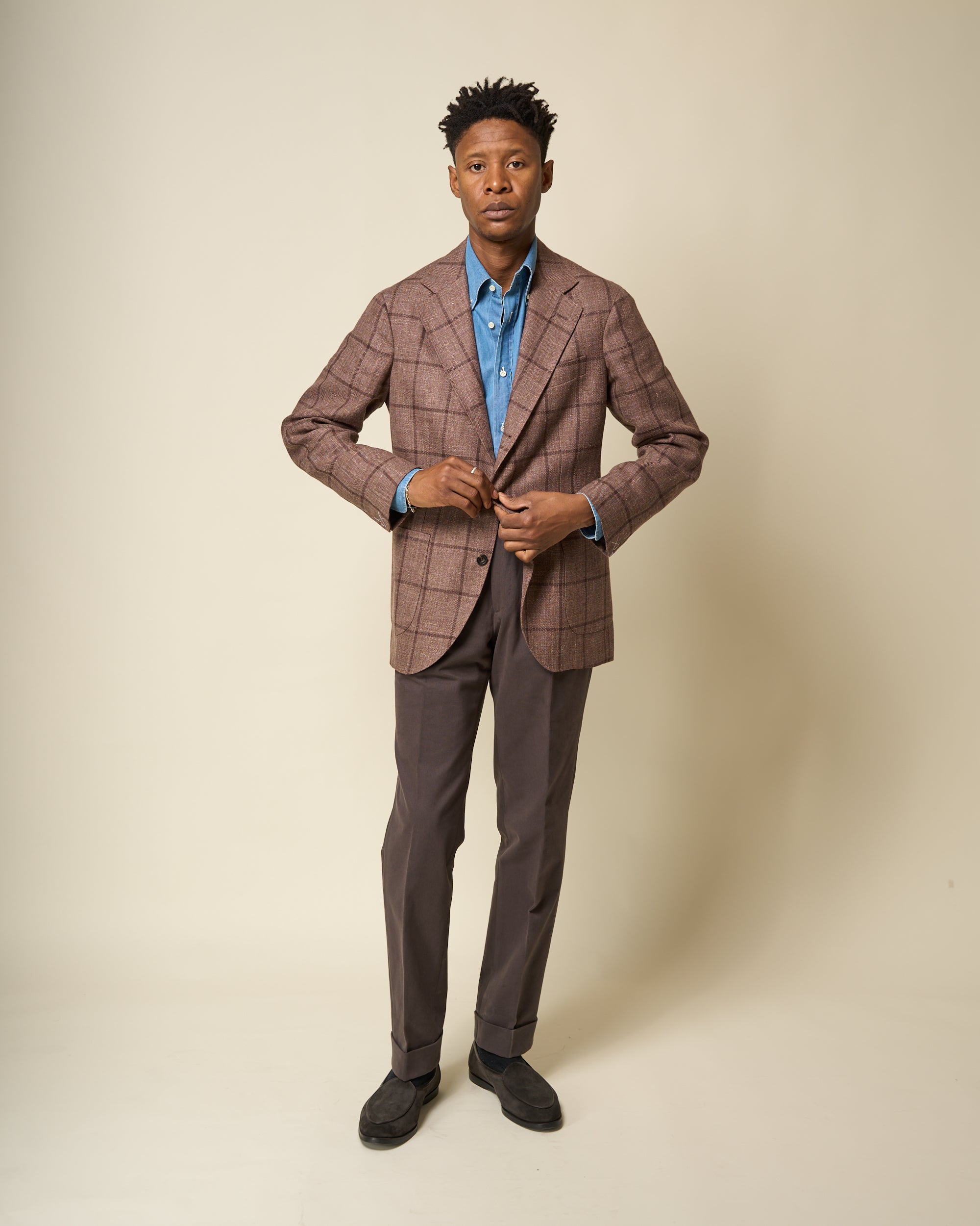 Sport Jacket - Brown Windowpane Linen Wool