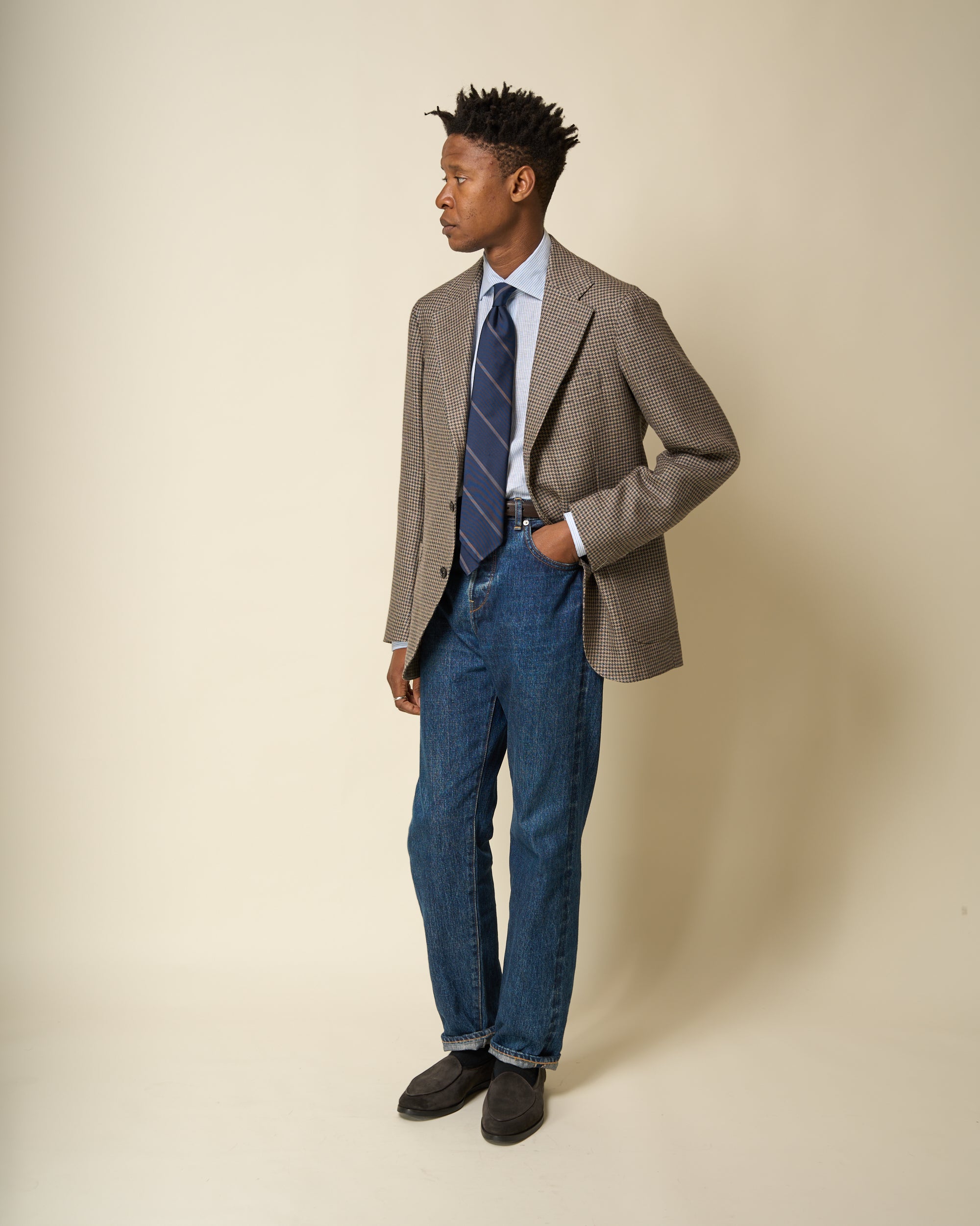 Sport Jacket - Truffle Houndstooth Wool Linen