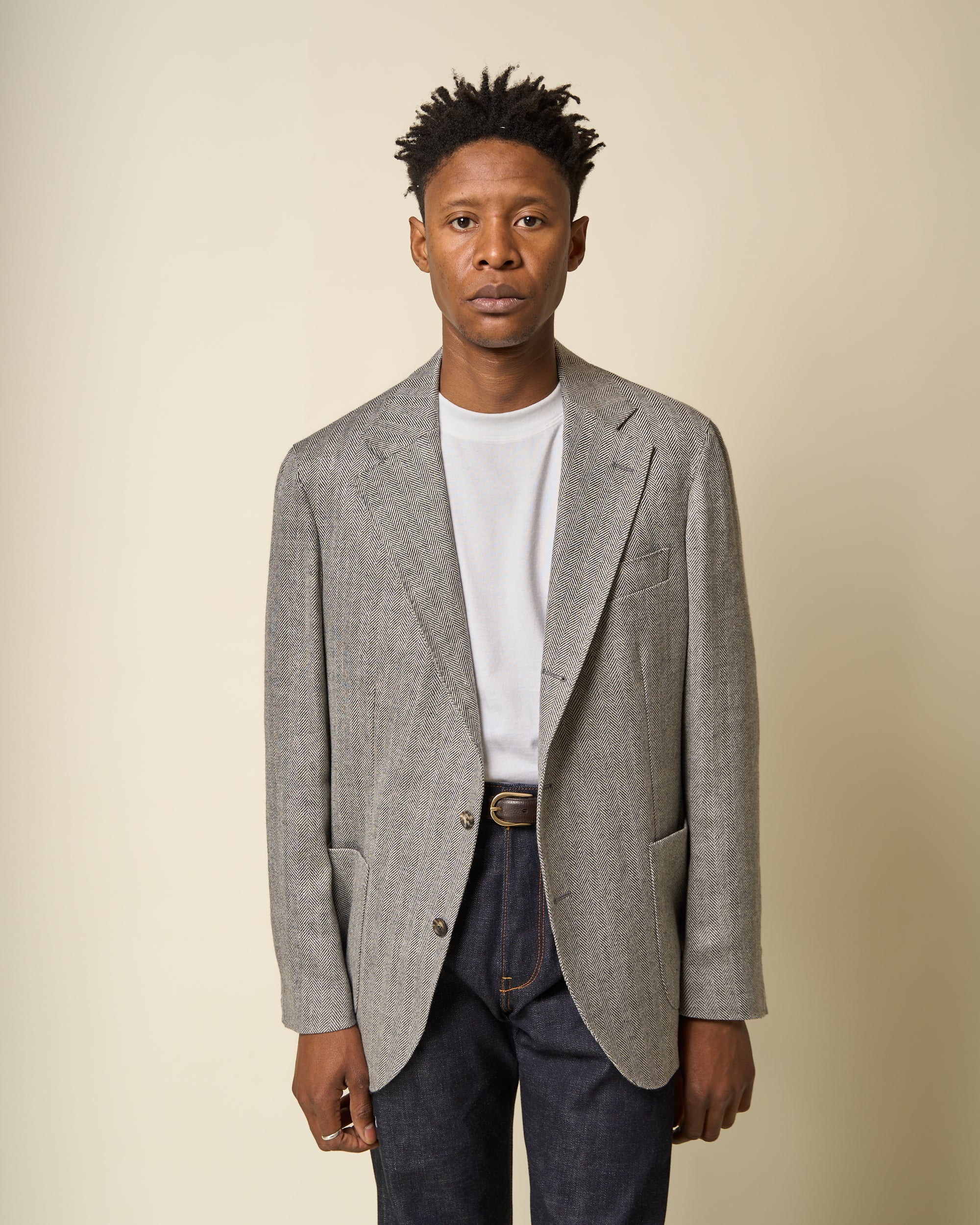 Sport Jacket - Grey Herringbone Wool Linen