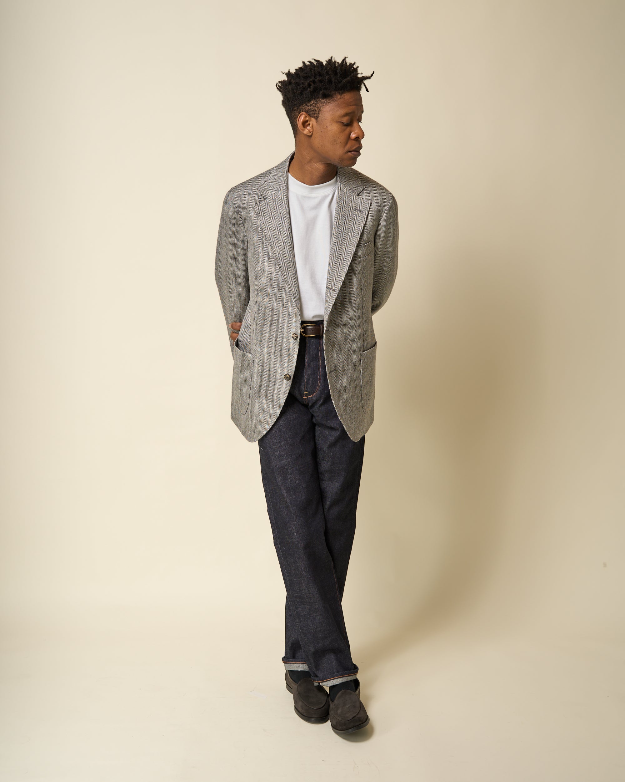 Sport Jacket - Grey Herringbone Wool Linen