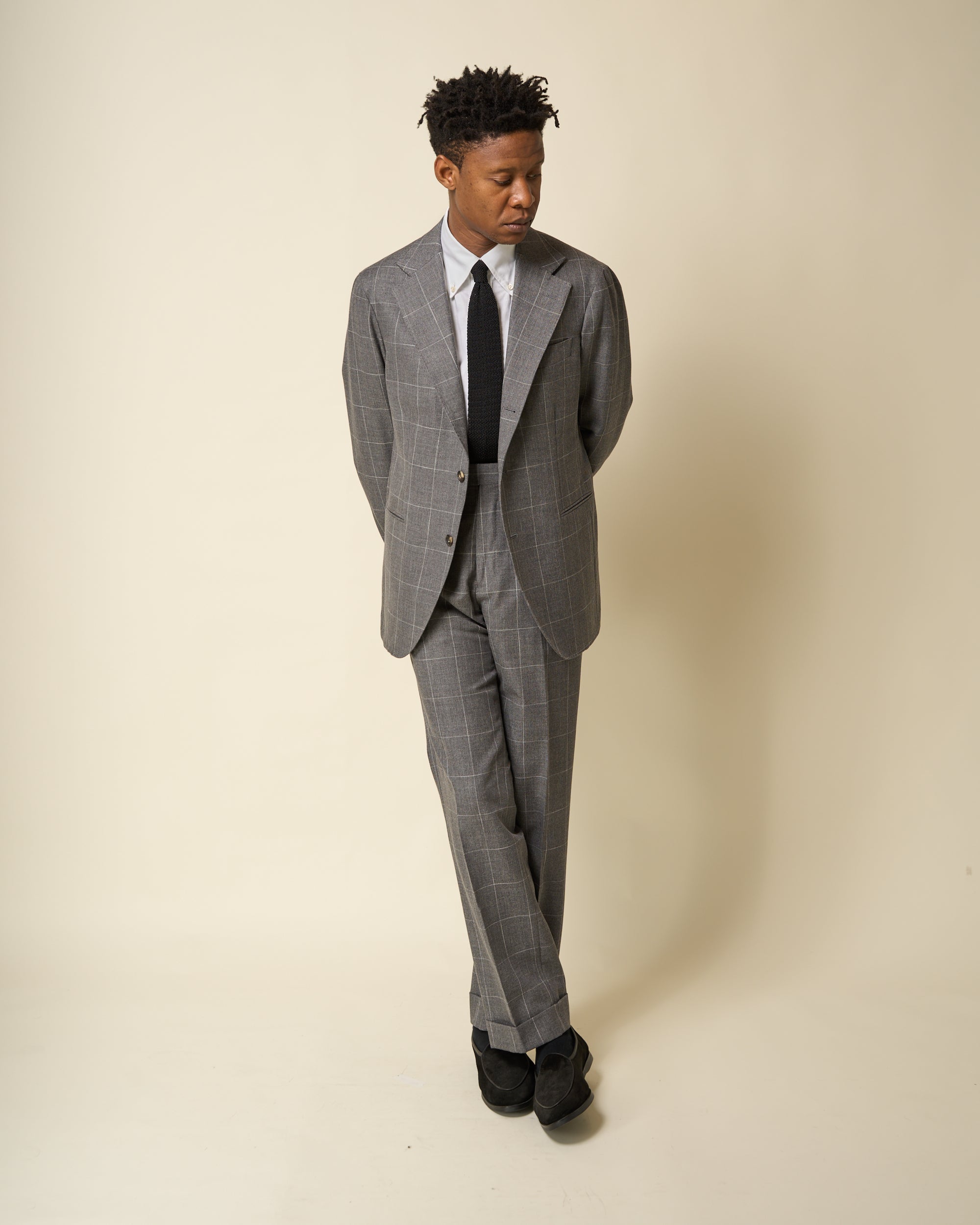 Sport Jacket - Grey Windowpane Cotton Wool
