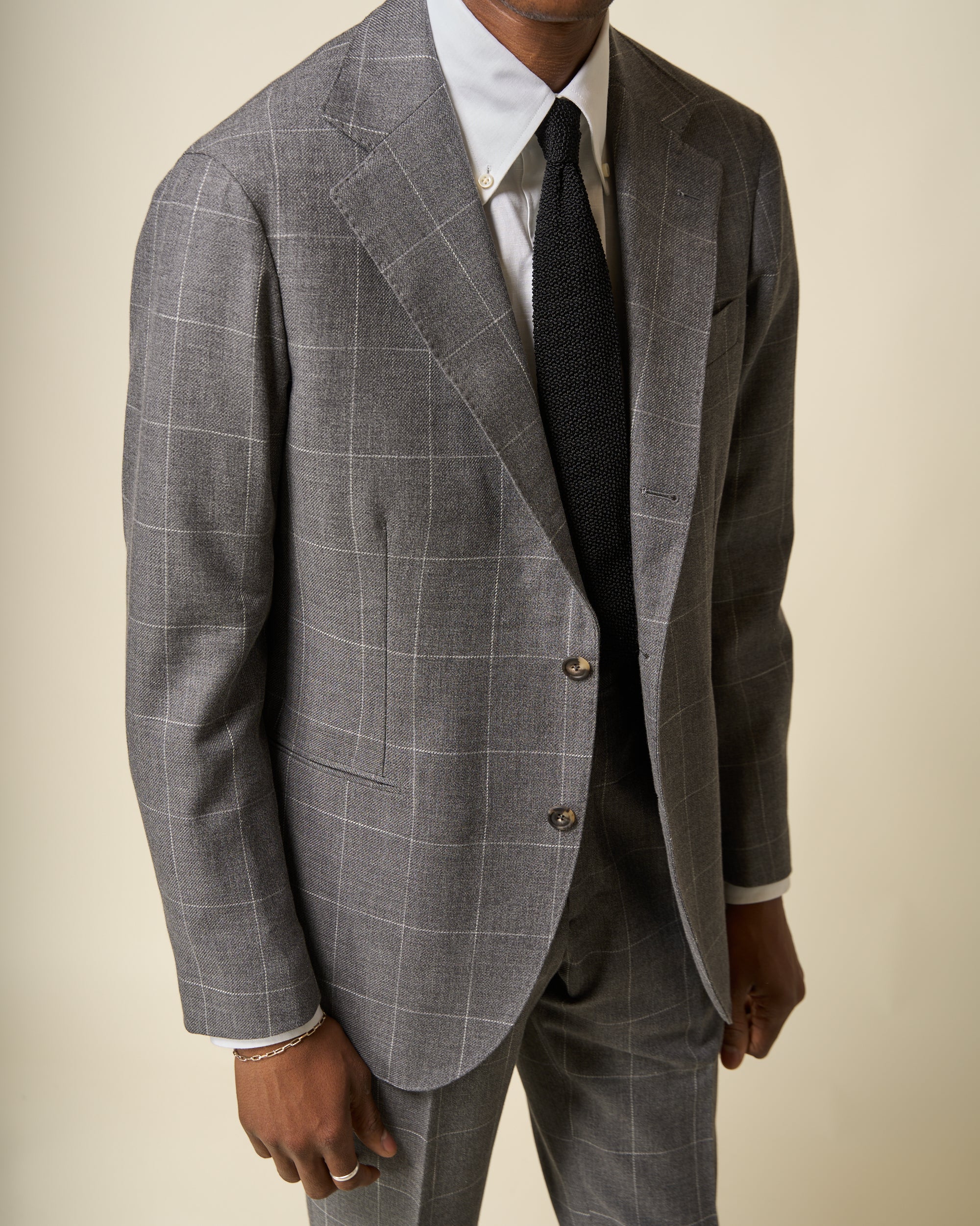 Sport Jacket - Grey Windowpane Cotton Wool