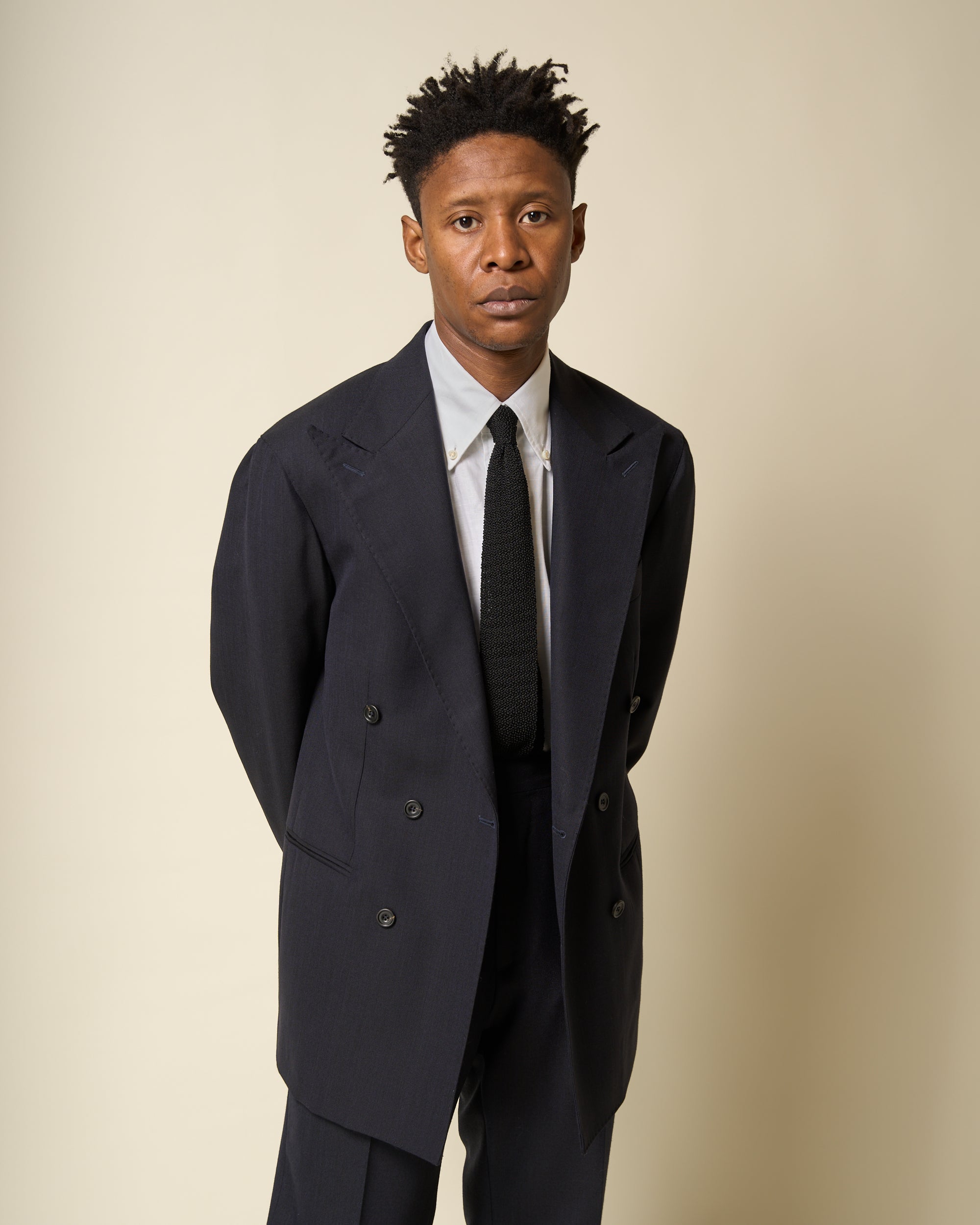Double Breasted Sport Jacket - Navy Tropical Wool